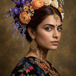Bloemenkoningin Zara wanddecoratie met vrouwenportret omkranst door bloemen