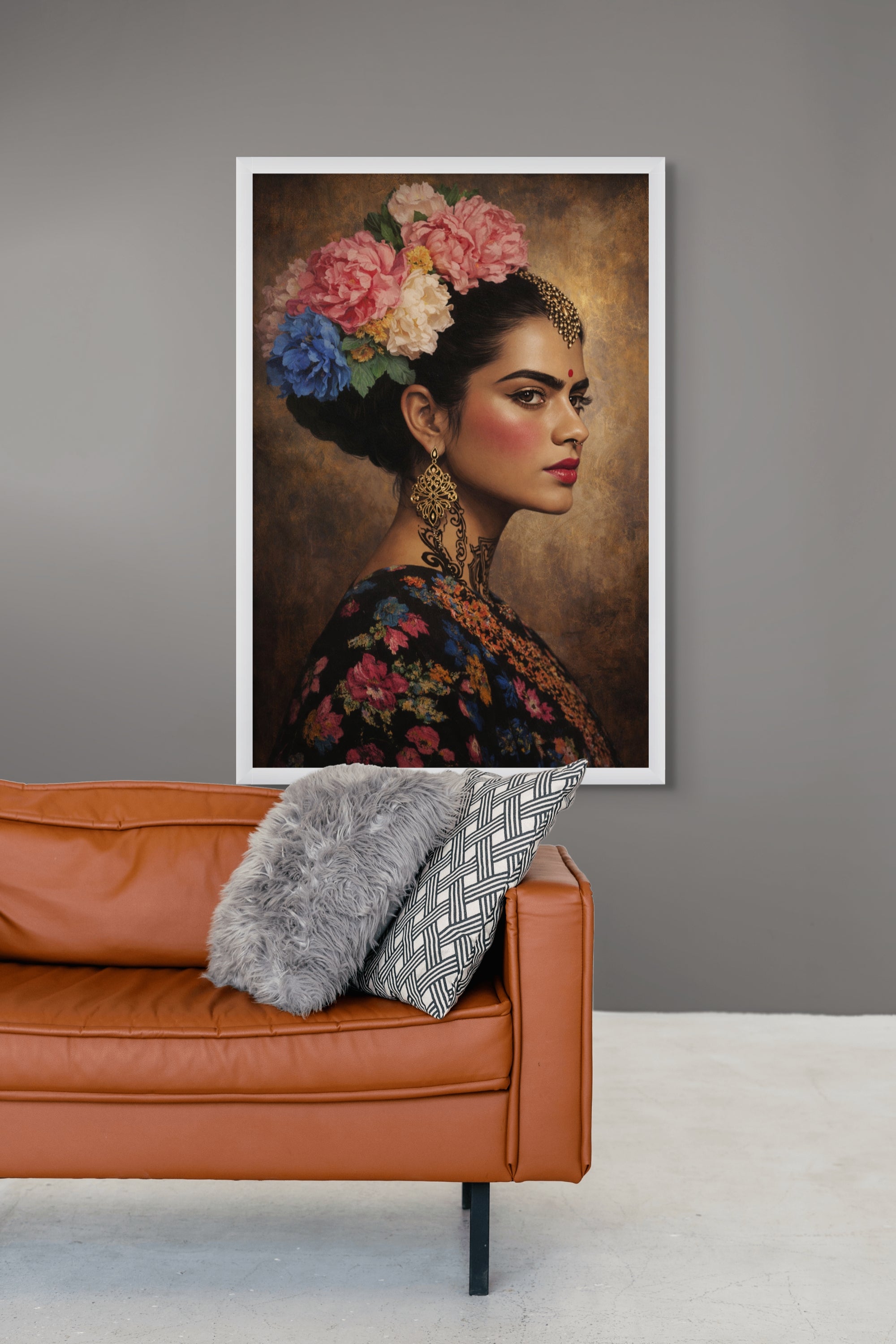 Bloemen Vrouw Portret Wanddecoratie Bombay – Kleurrijke Canvas Print