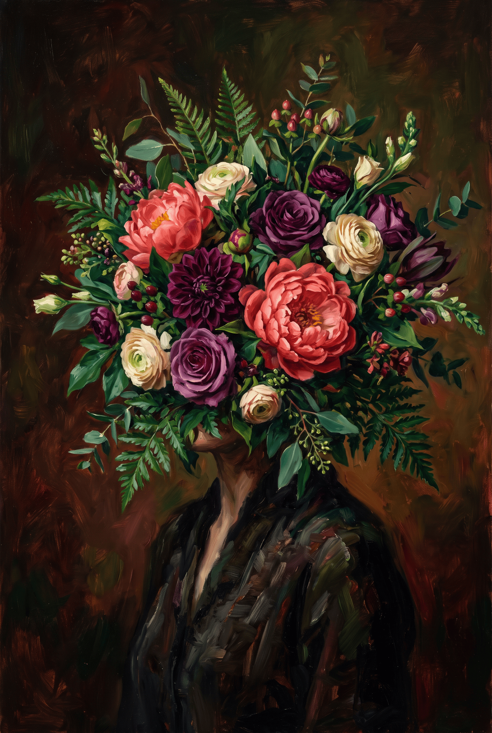 Bloemenmasker – gezicht verscholen achter bloemen