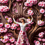 Blütentanz unter rosa Zweigen – Wandbild auf Leinwand, Aluminium oder Poster