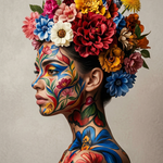 Bloom Rebel Rhapsody wanddecoratie met bloemrijk rebels portret