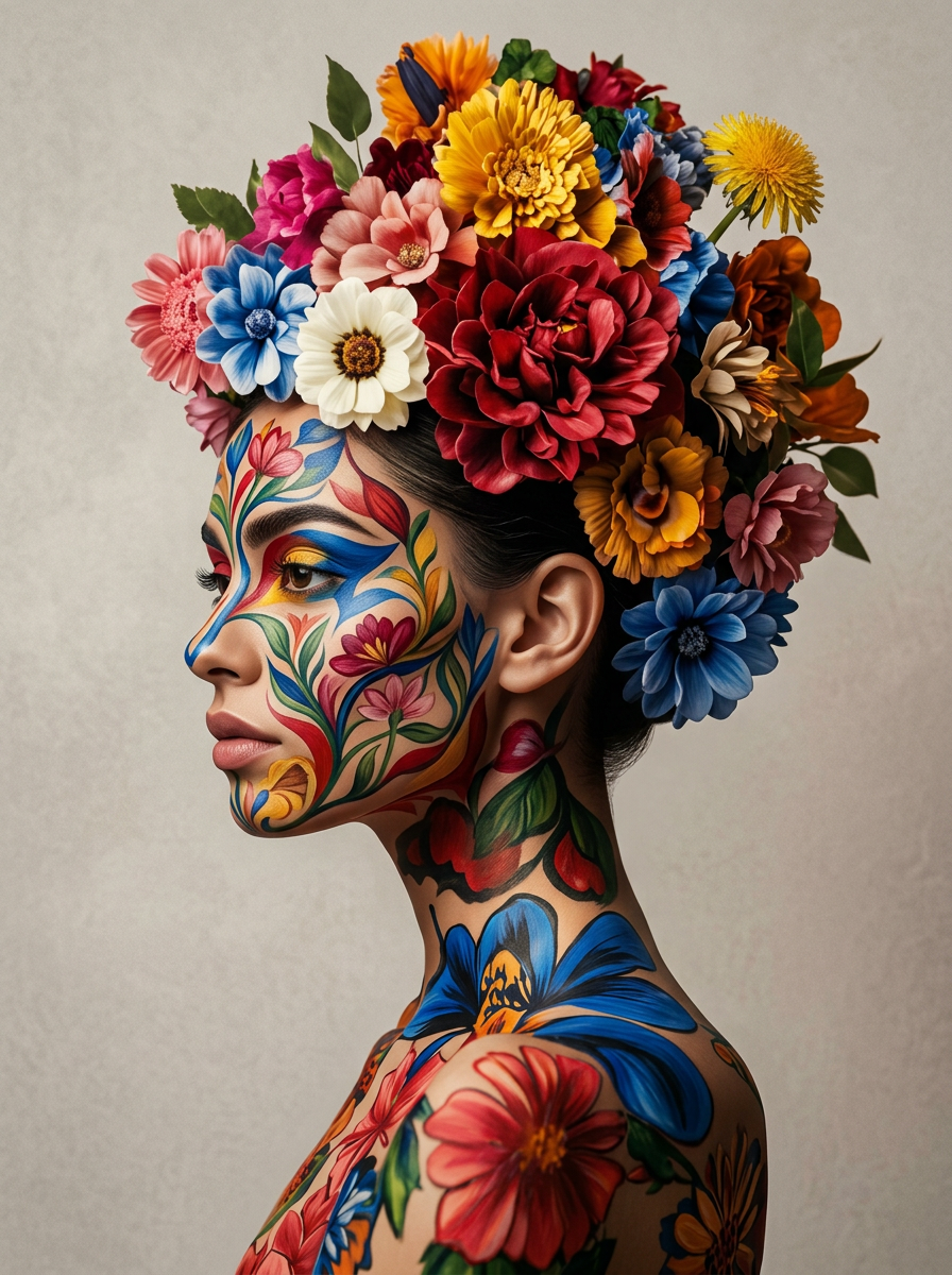 Bloom Rebel Rhapsody wanddecoratie met bloemrijk rebels portret