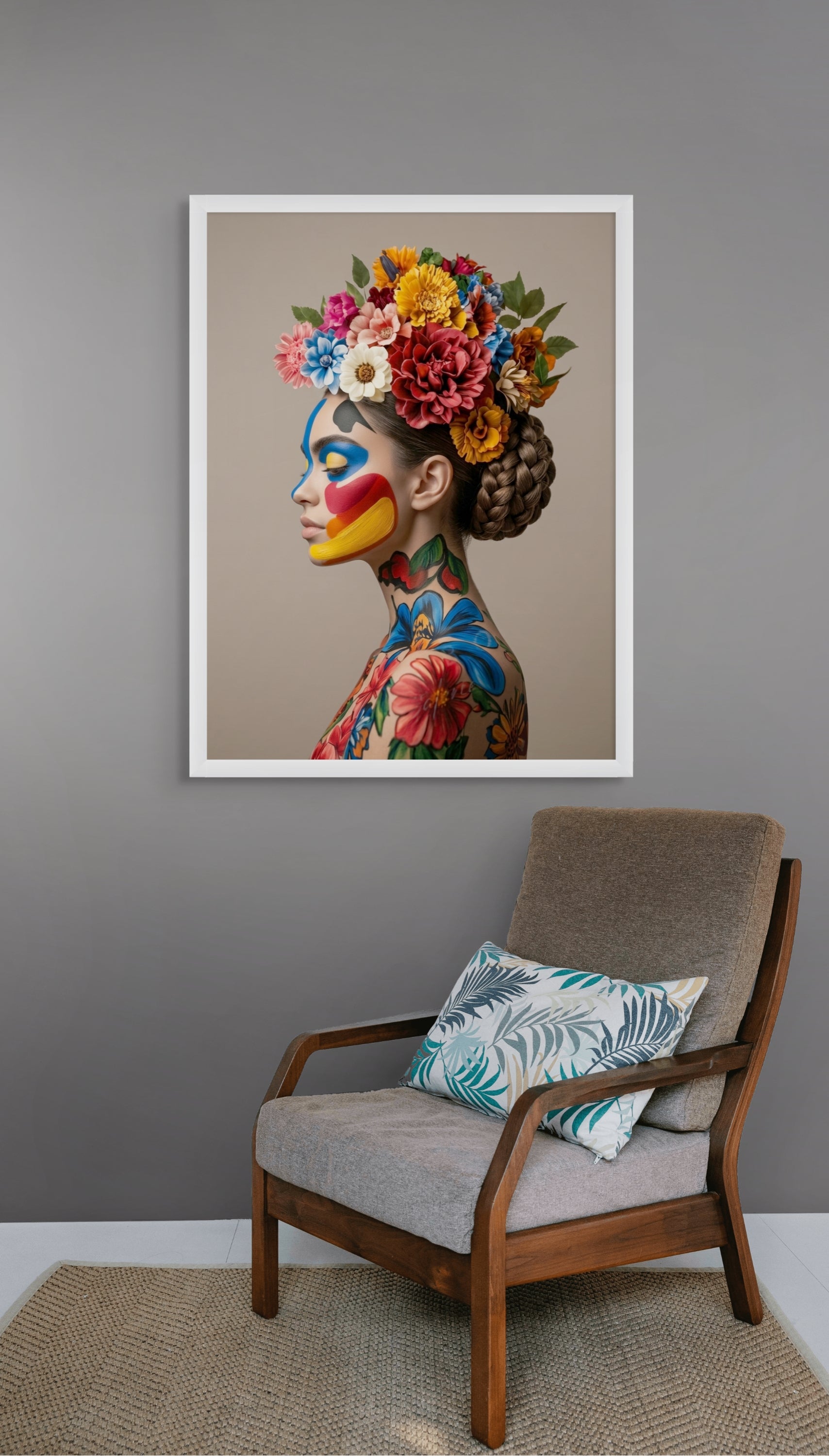 Bloom Rebel mit Blütenkrone – Wandbild auf Leinwand, Aluminium oder Poster
