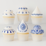 Blue Porcelain Cupcake Collection wanddecoratie met cupcakes in porseleinblauw