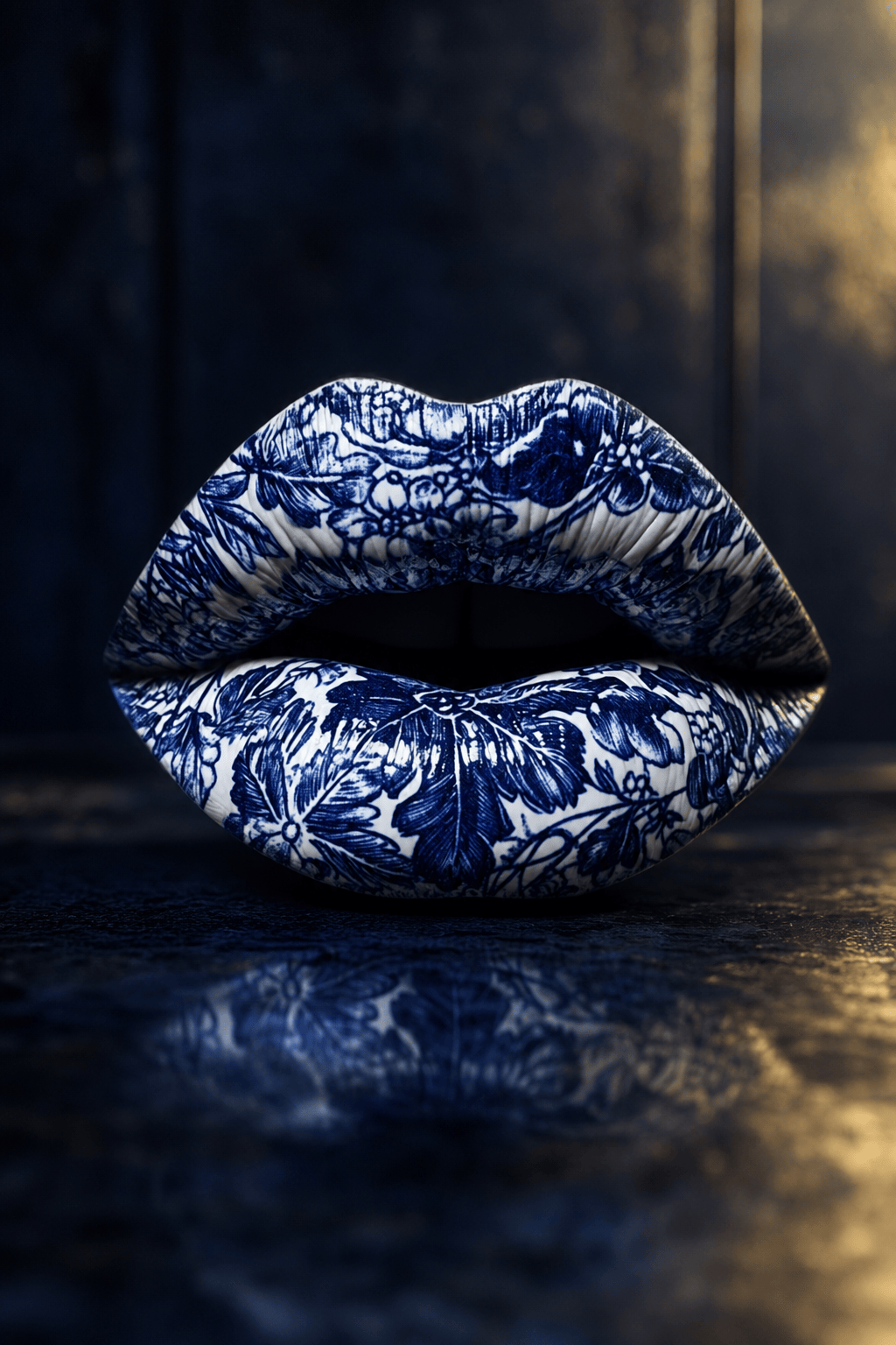 Blauwe Porseleinen Kus Schilderij