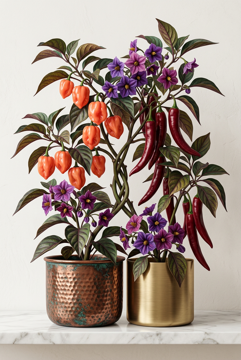 Botanical Chili Bloom Arrangement wanddecoratie met chili's en bloemen