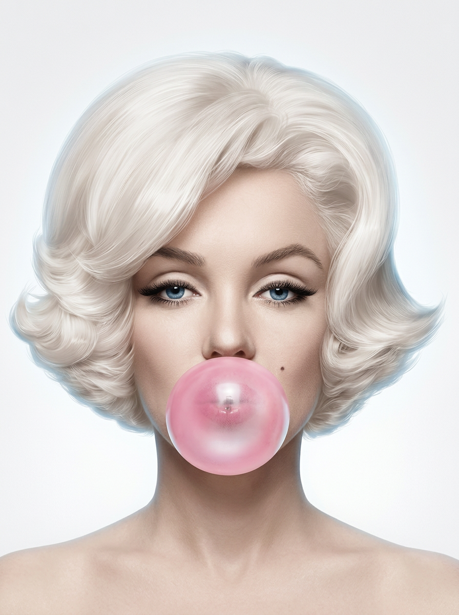 Bubblegum Blonde Muse Wanddecoratie – Pop Art Portret Canvas Print