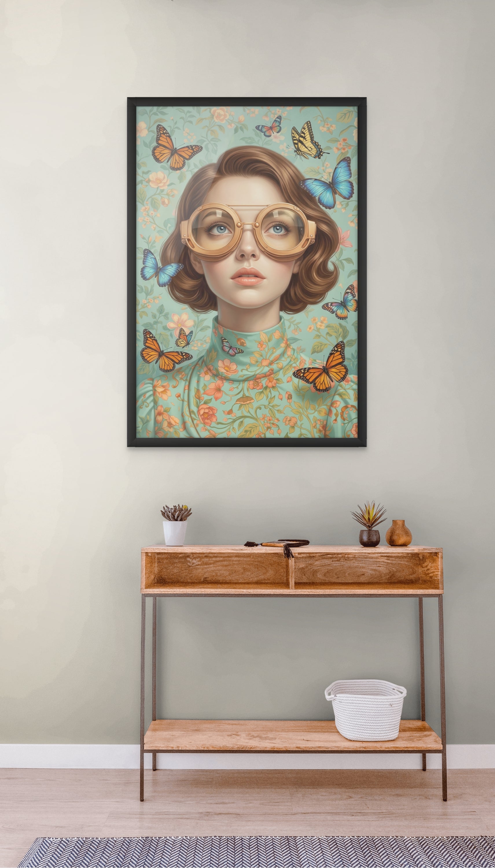 Vlinder Boulevard Vrouw Wanddecoratie – Kleurrijke Mode Canvas Print
