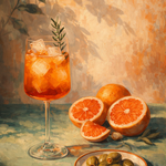 Citrus Spritz bij Zonsondergang wanddecoratie met citrusdrankje bij avondlicht
