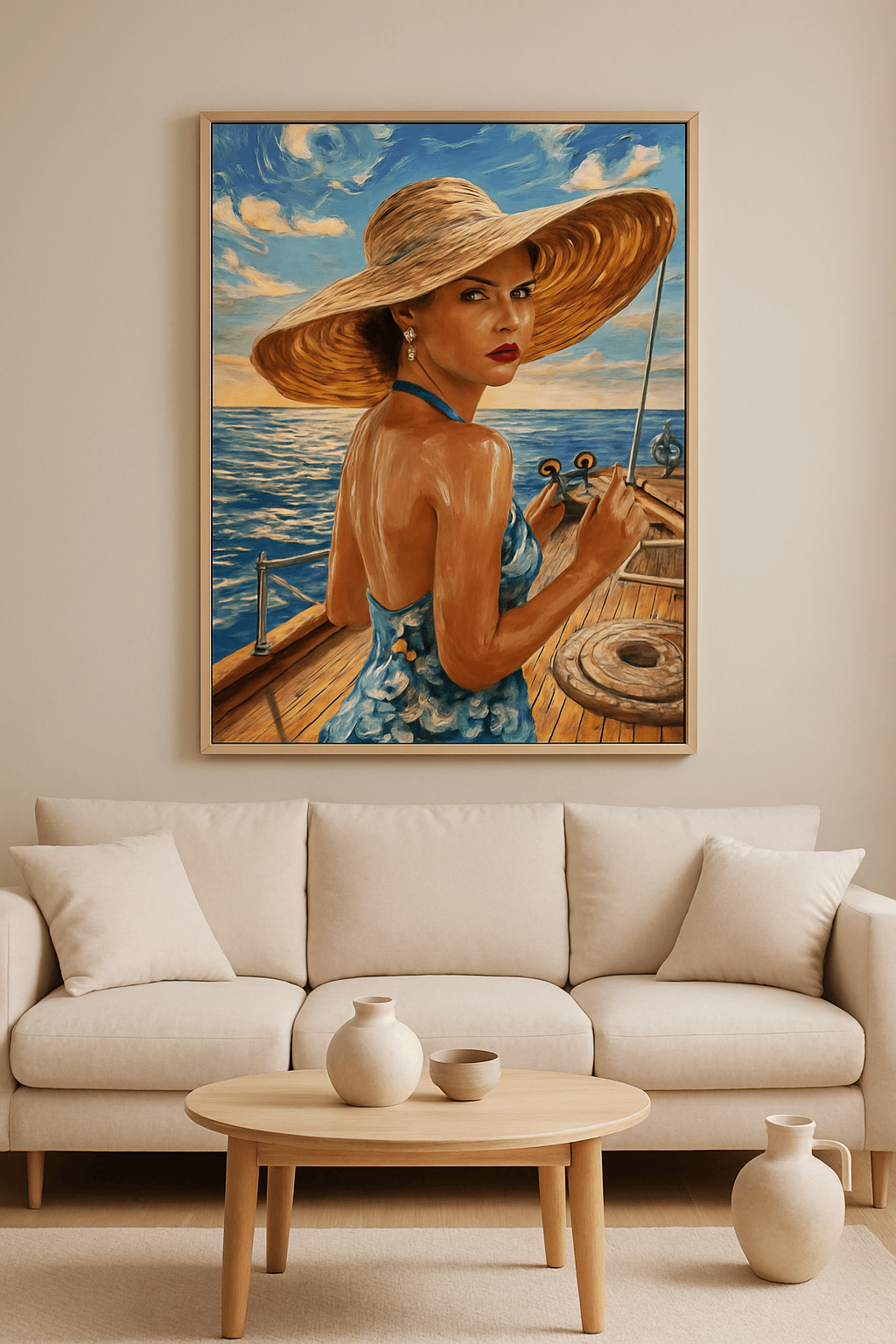 Coastal Muse in een warme moderne woonkamer | ArtifyCanvas