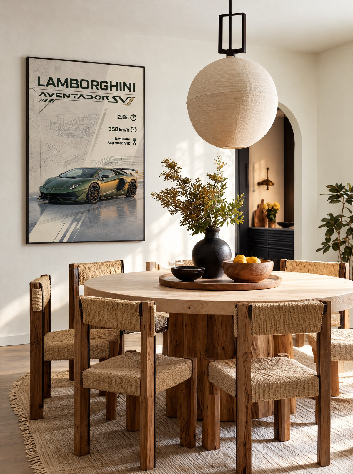 Lamborghini Aventador SVJ met zwarte lijst aan de muur in de woonkamer