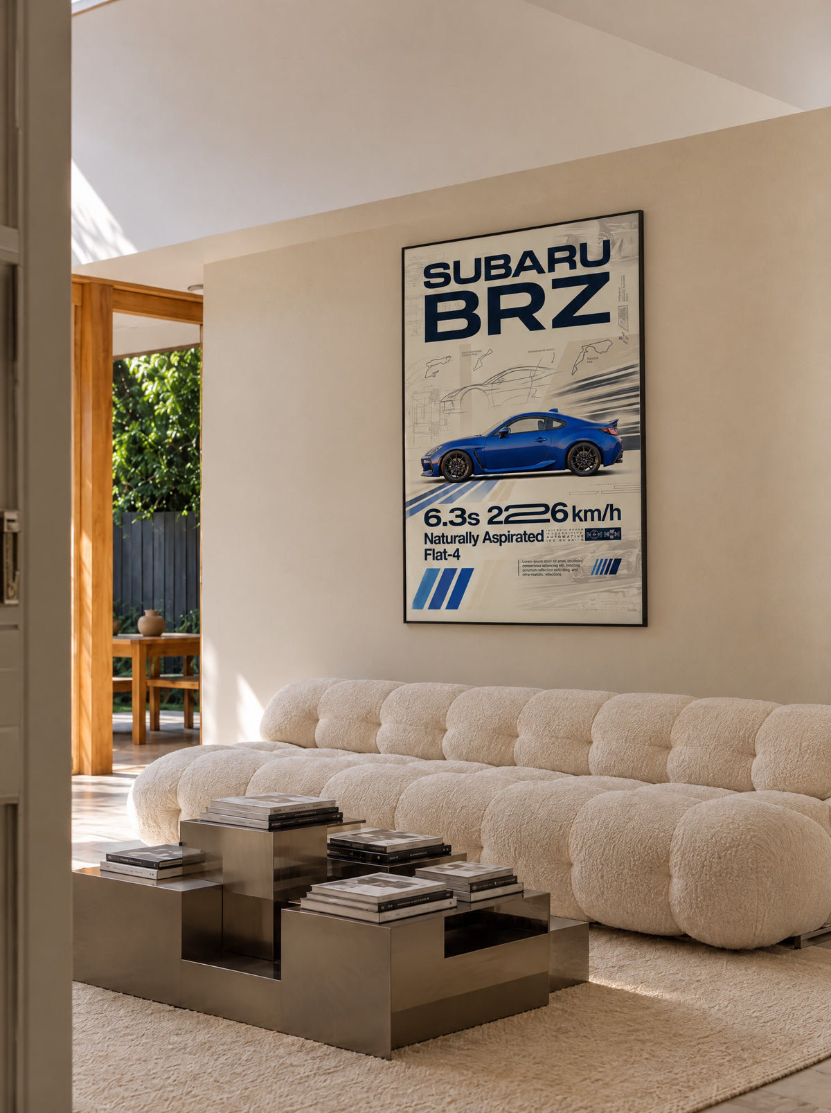 Subaru BRZ met zwarte lijst aan de muur in een tienerkamer