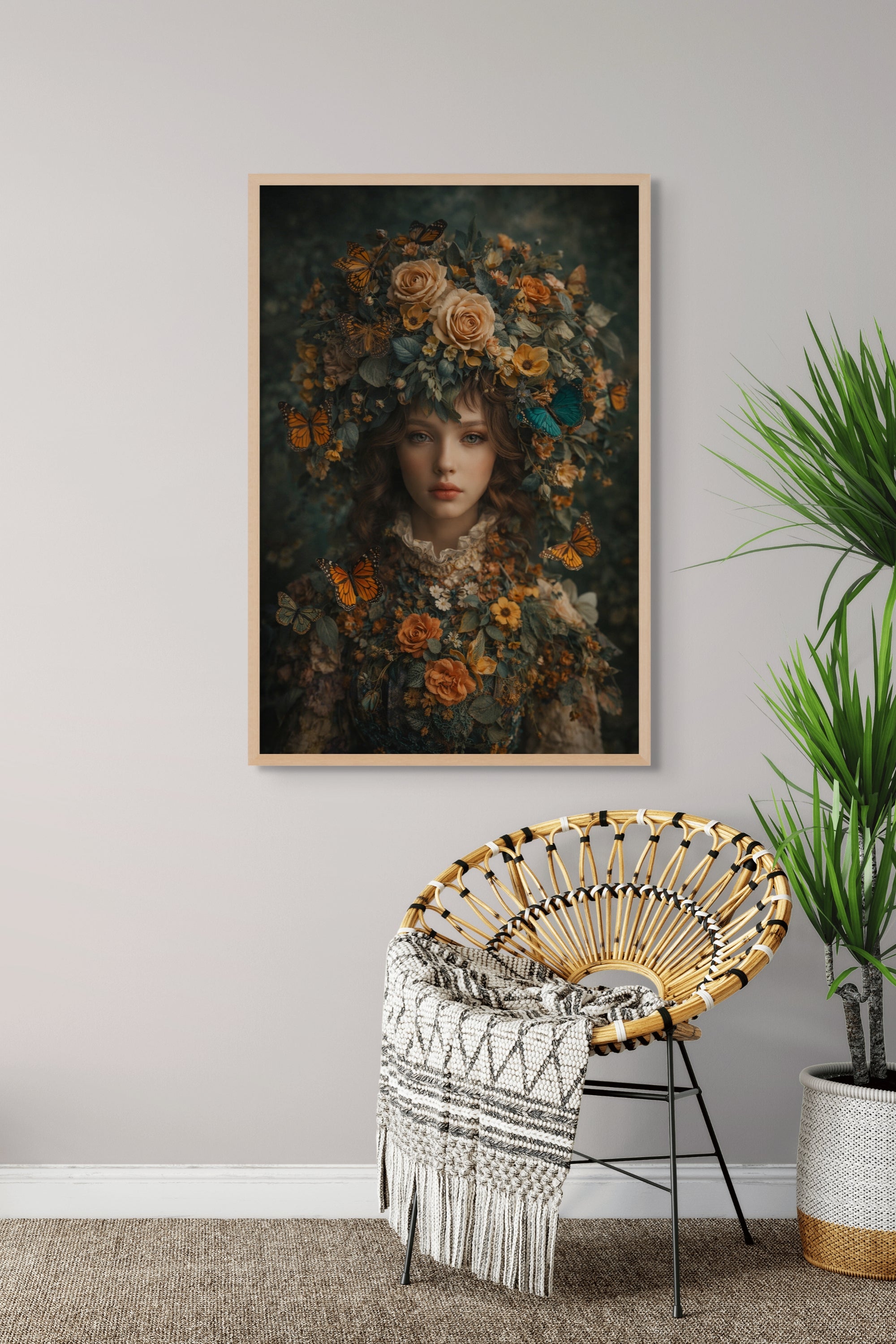 Vlinder Bloemen Wanddecoratie – Romantische Canvas Slaapkamer Print