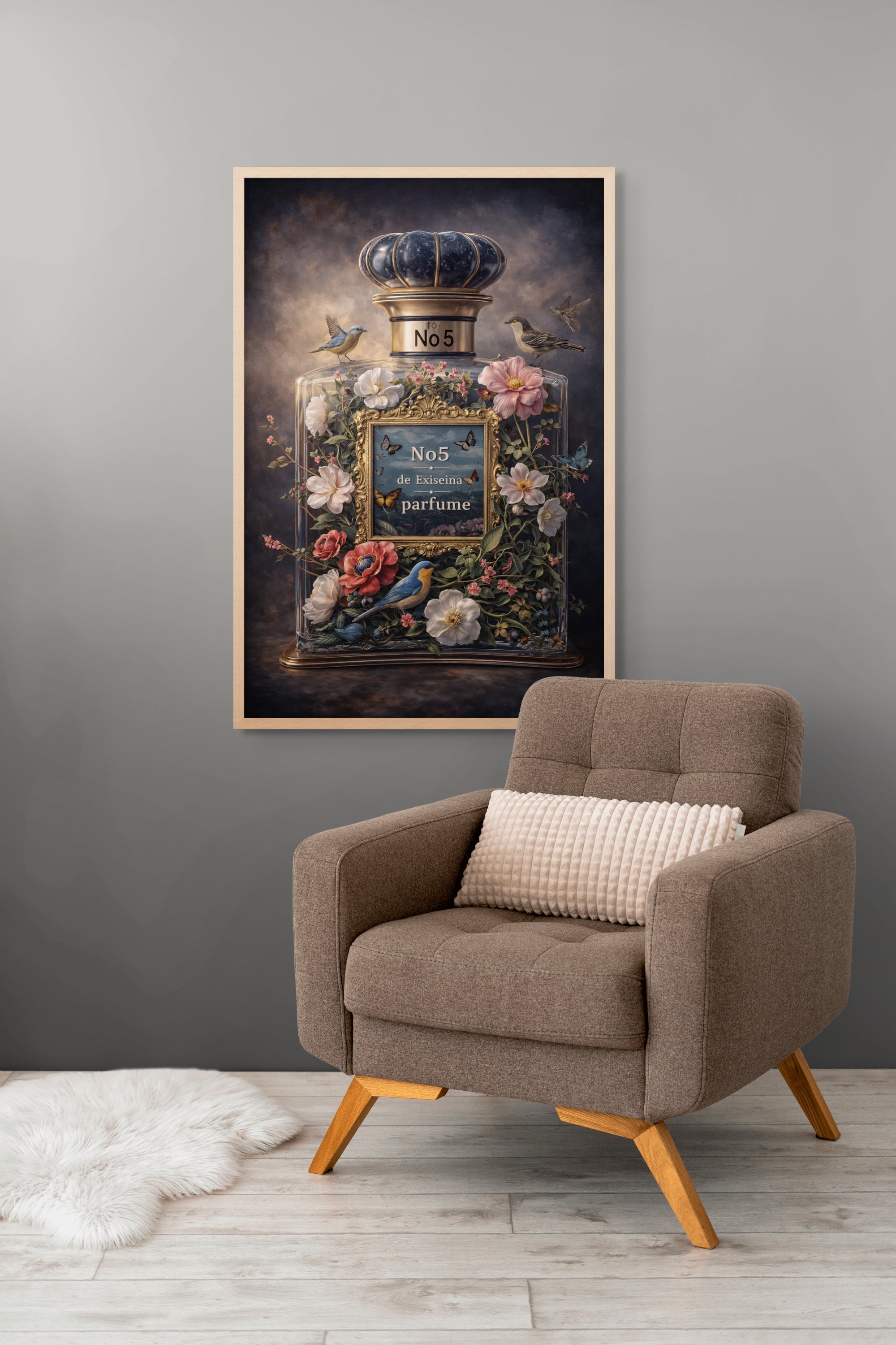 Bloemen Parfumfles Wanddecoratie – Luxe Mode Canvas Print