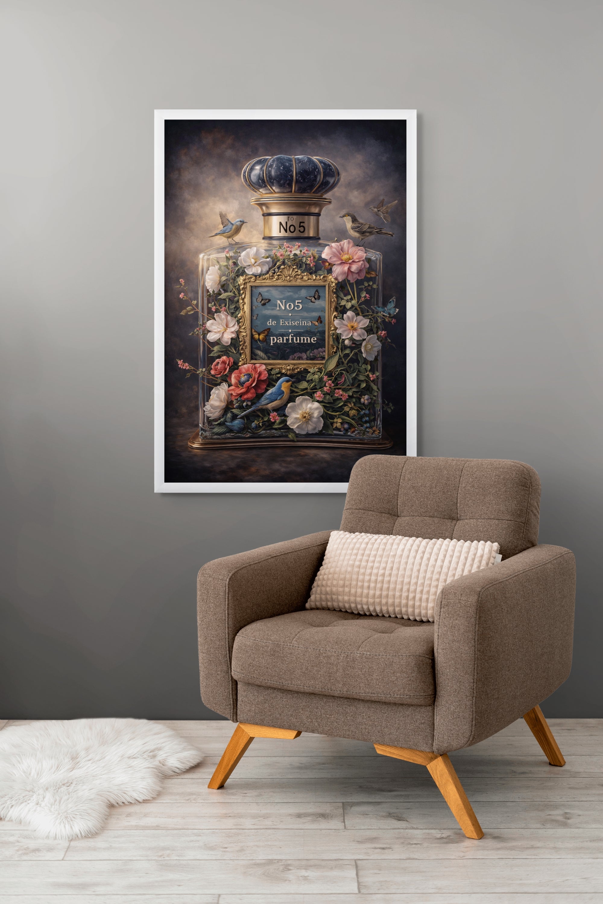 Bloemen Parfumfles Wanddecoratie – Luxe Mode Canvas Print