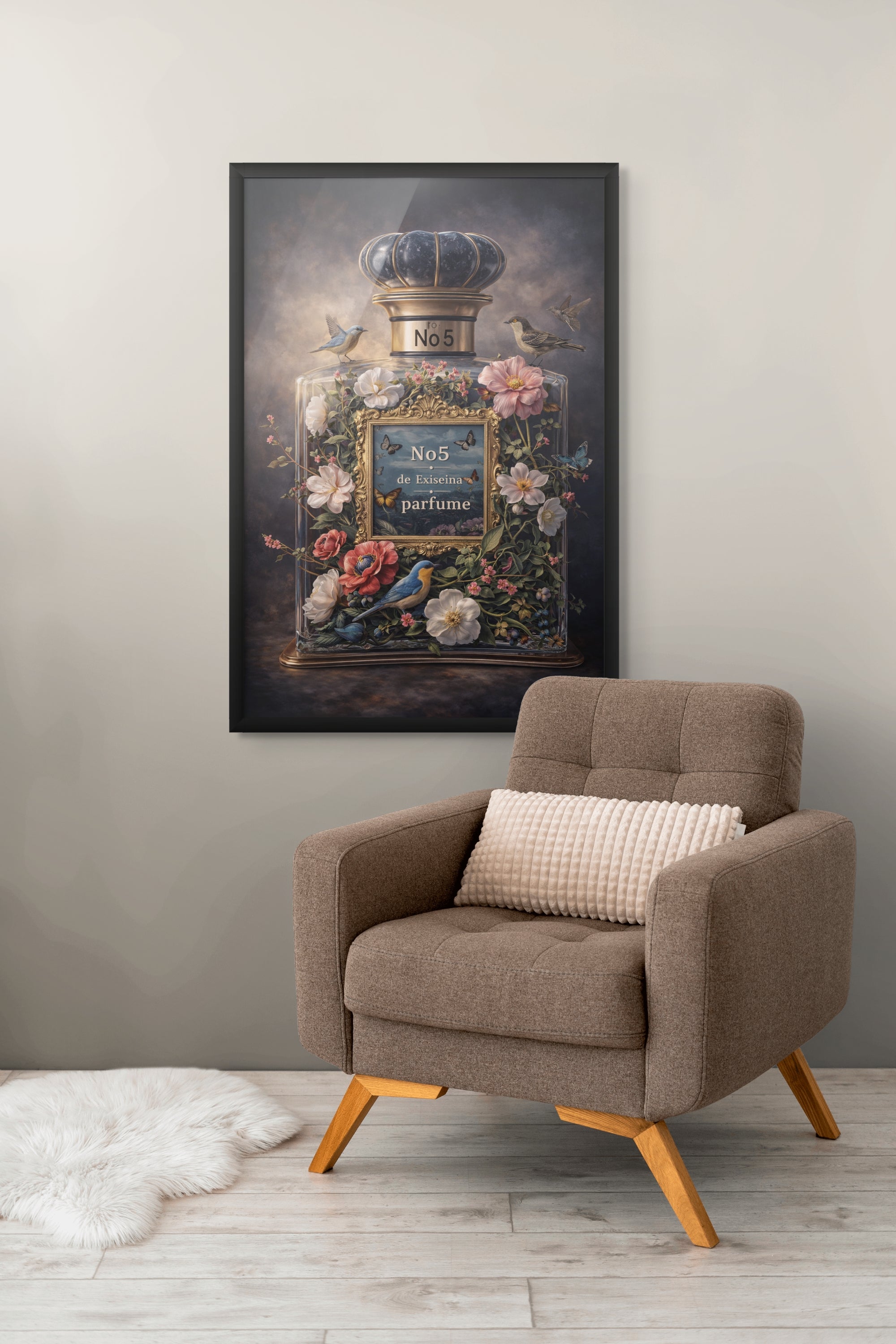 Bloemen Parfumfles Wanddecoratie – Luxe Mode Canvas Print