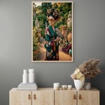 De Vrouw met de Papegaai wanddecoratie met elegant portret en kleurrijke papegaai