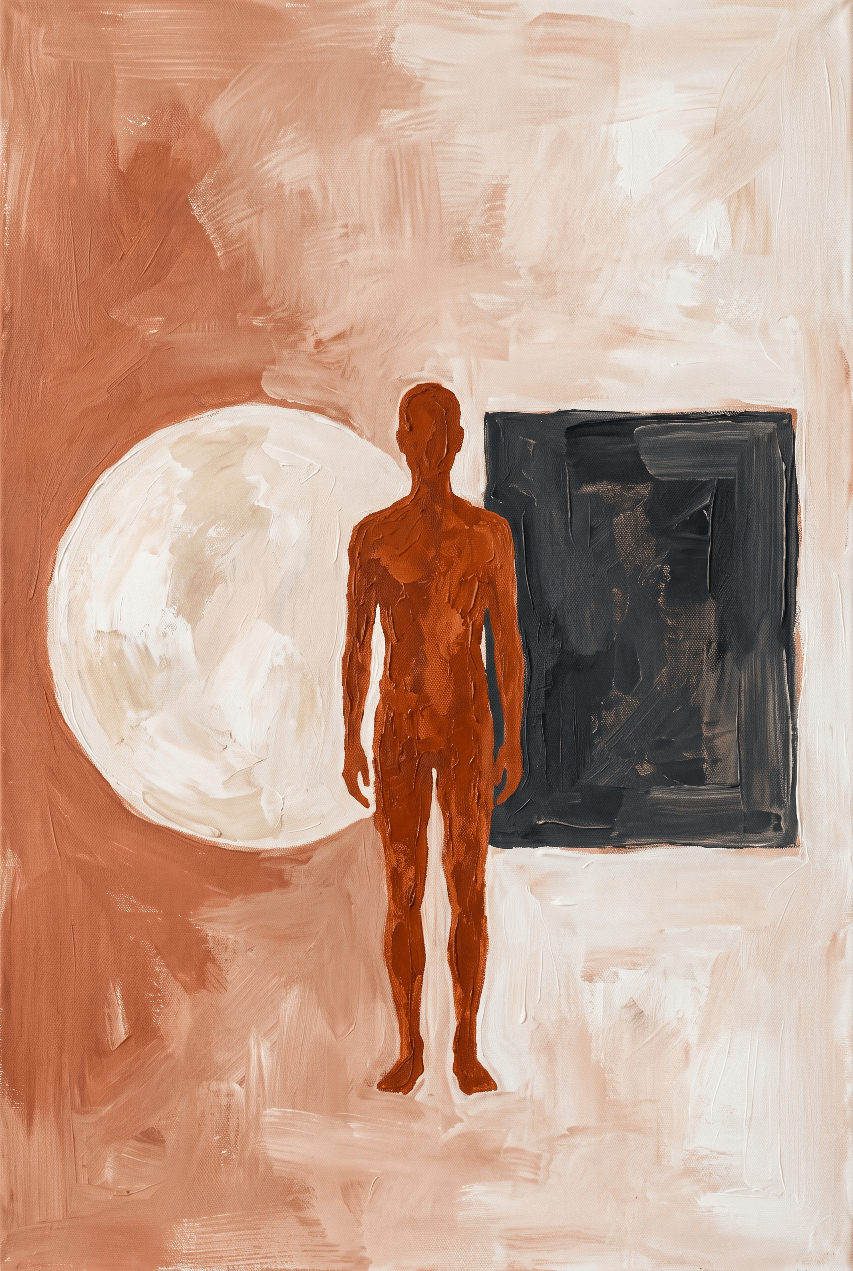 De Keuze – figuur tussen een lichte cirkel en donker vierkant