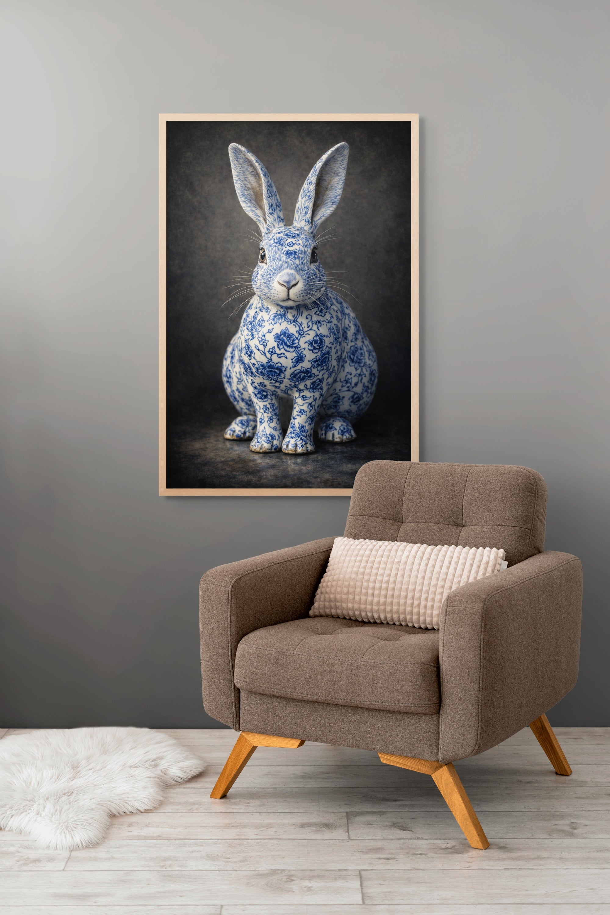 Delfts Blauw Haas Wanddecoratie – Bloemen Dieren Canvas of Aluminium Print
