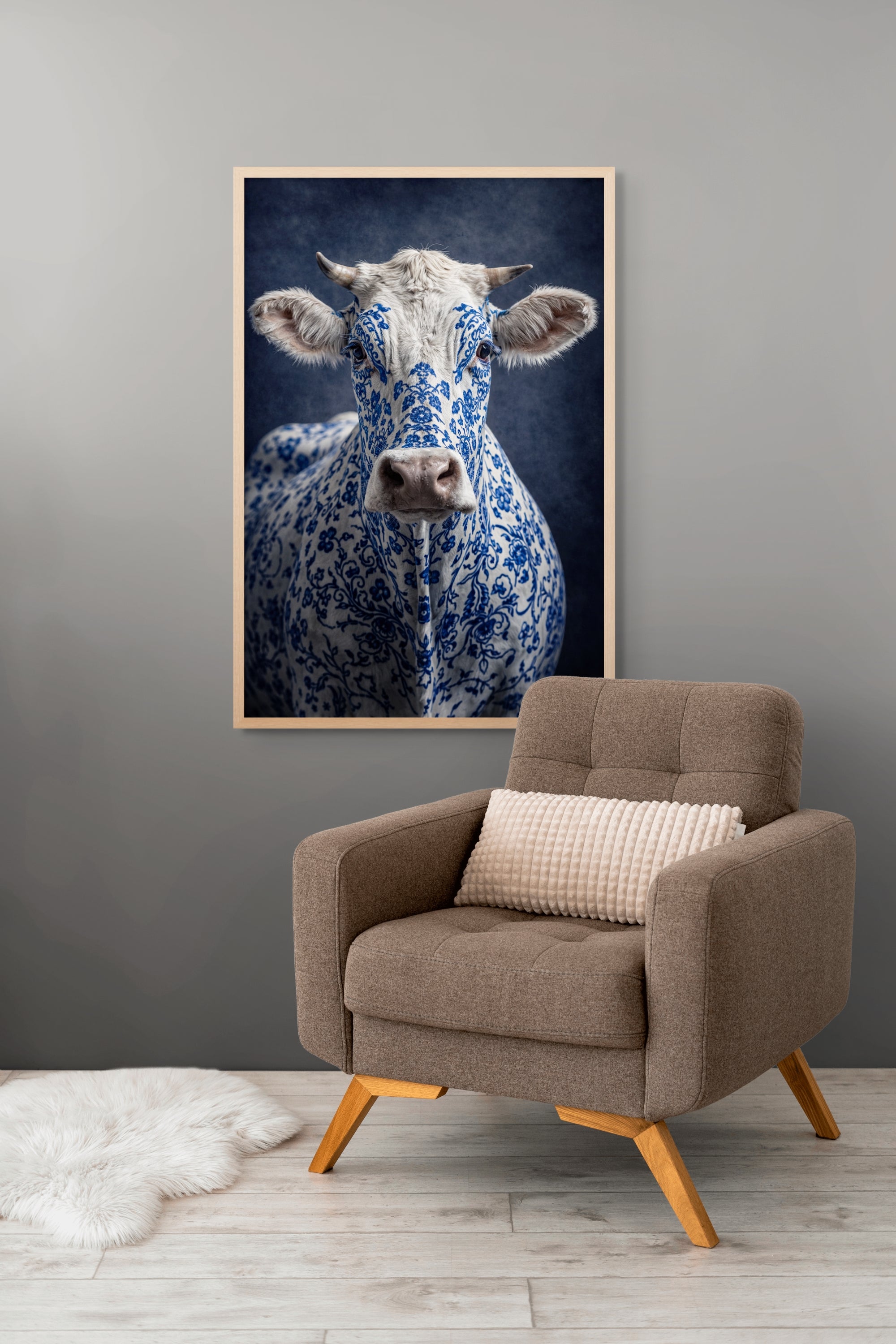 Delfts Blauw Koe Wanddecoratie – Nederlandse Kunst Canvas Print