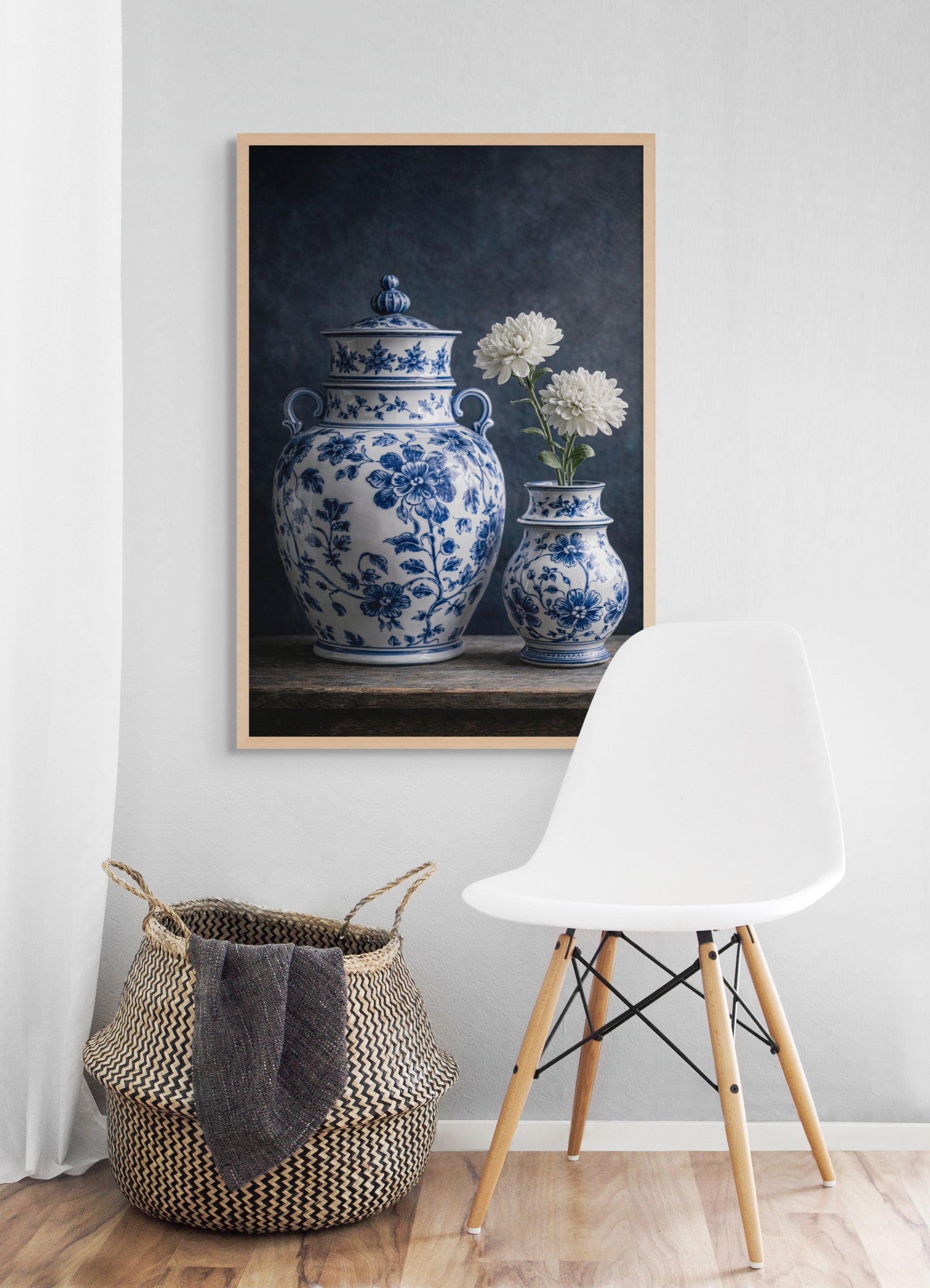 Delfts Duo Bloemen Wanddecoratie – Hollands Blauw Canvas Print