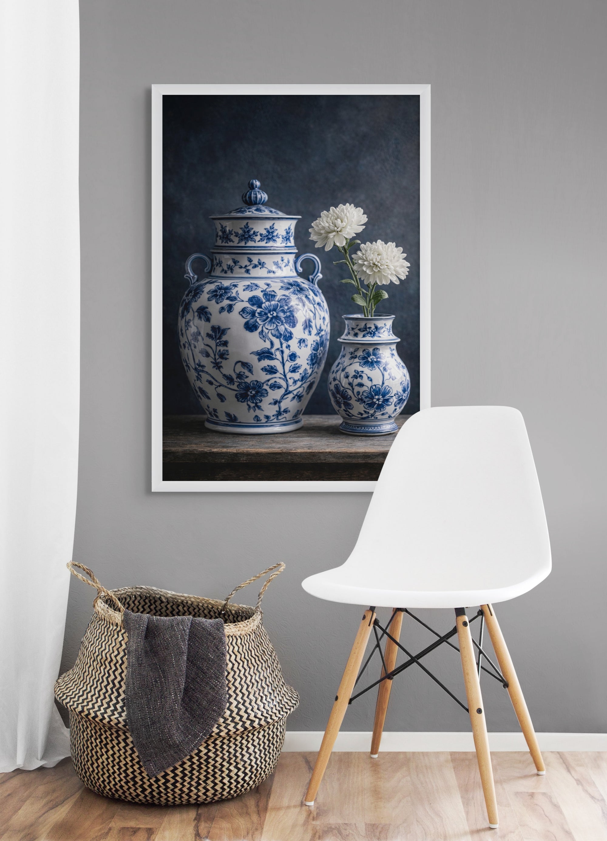 Delfts Duo Bloemen Wanddecoratie – Hollands Blauw Canvas Print