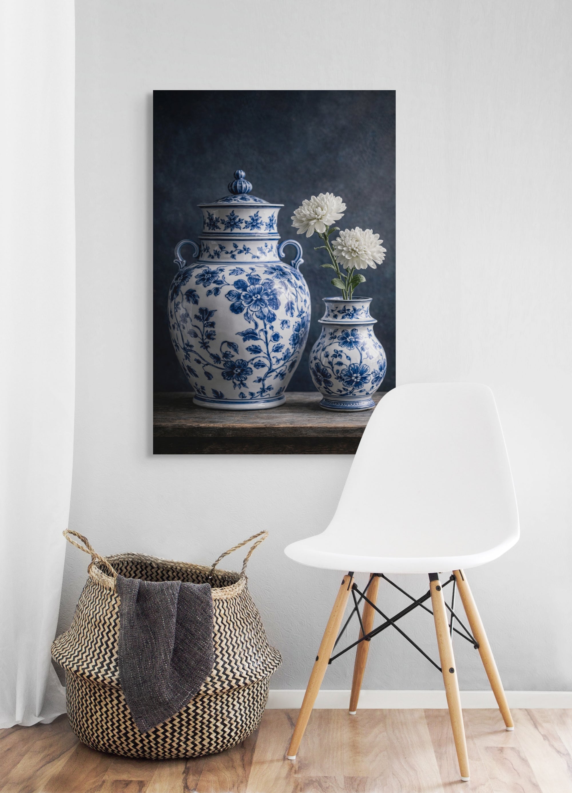 Delfts Duo Bloemen Wanddecoratie – Hollands Blauw Canvas Print