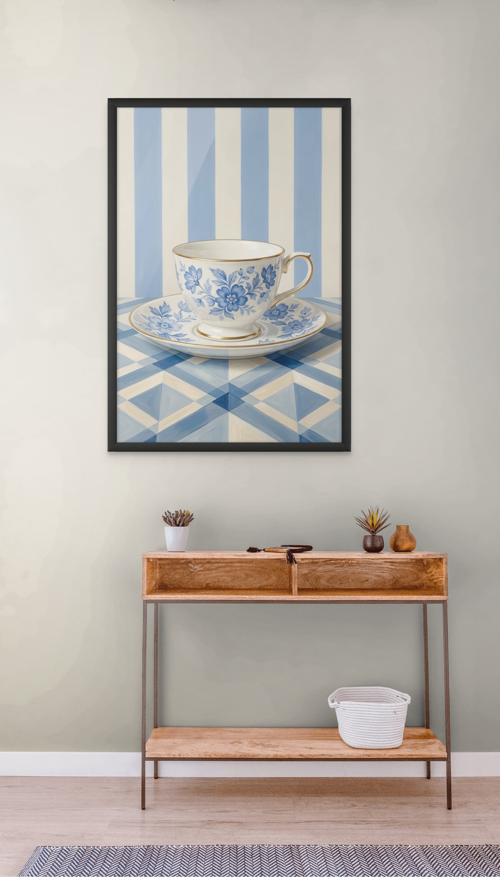 Delfts Blauw Thee Wanddecoratie – Sfeervolle Canvas Keuken Print