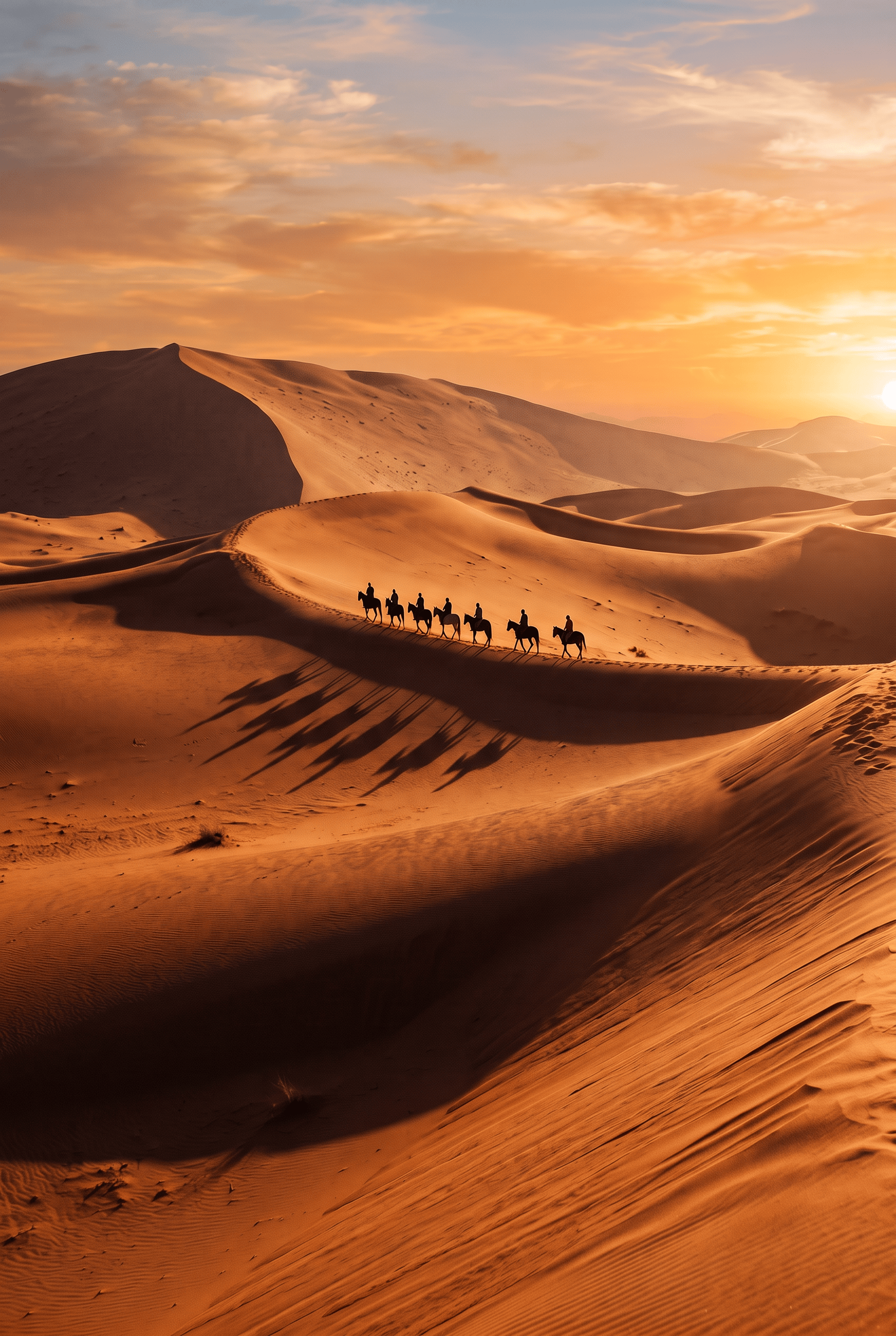Desert Riders – ruiters over de duinen bij zonsondergang