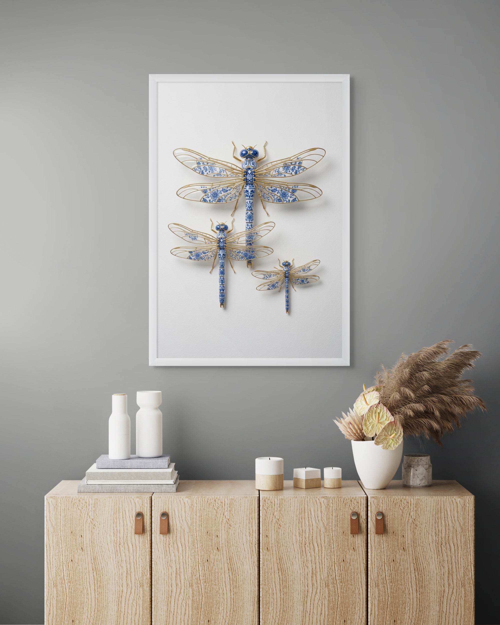 Delfts Blauw Vlinders Wanddecoratie Goud – Elegante Canvas Print