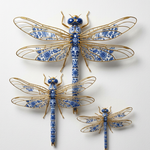 Drie Vlinders van Delfts Goud wanddecoratie met drie vlinders in Delfts blauw en goud