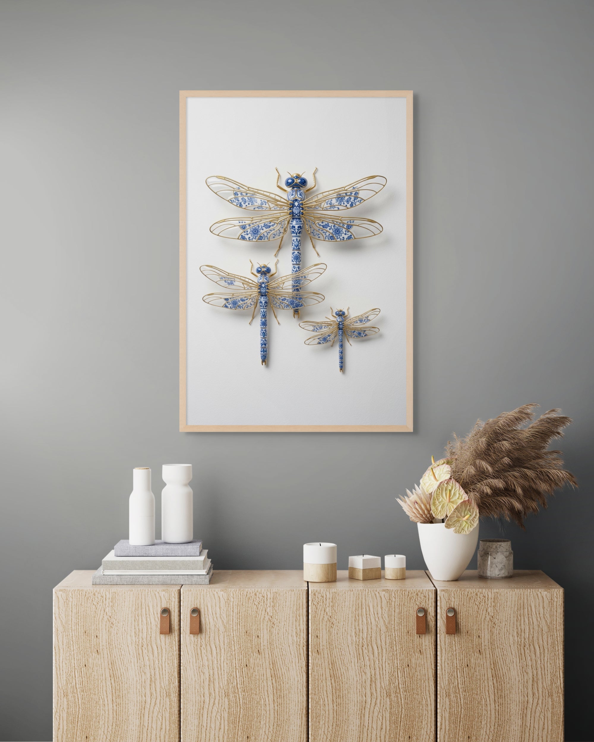 Delfts Blauw Vlinders Wanddecoratie Goud – Elegante Canvas Print