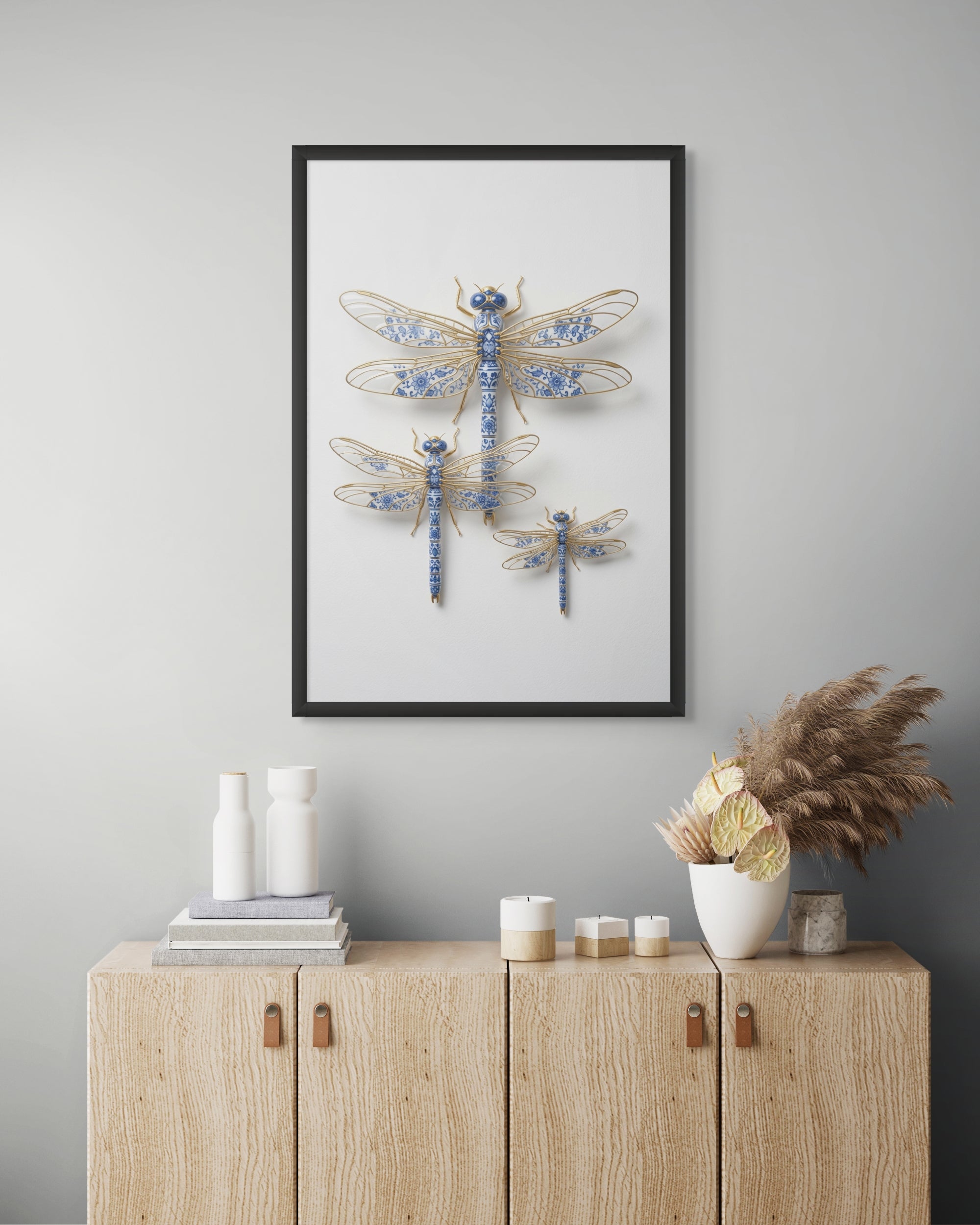 Delfts Blauw Vlinders Wanddecoratie Goud – Elegante Canvas Print