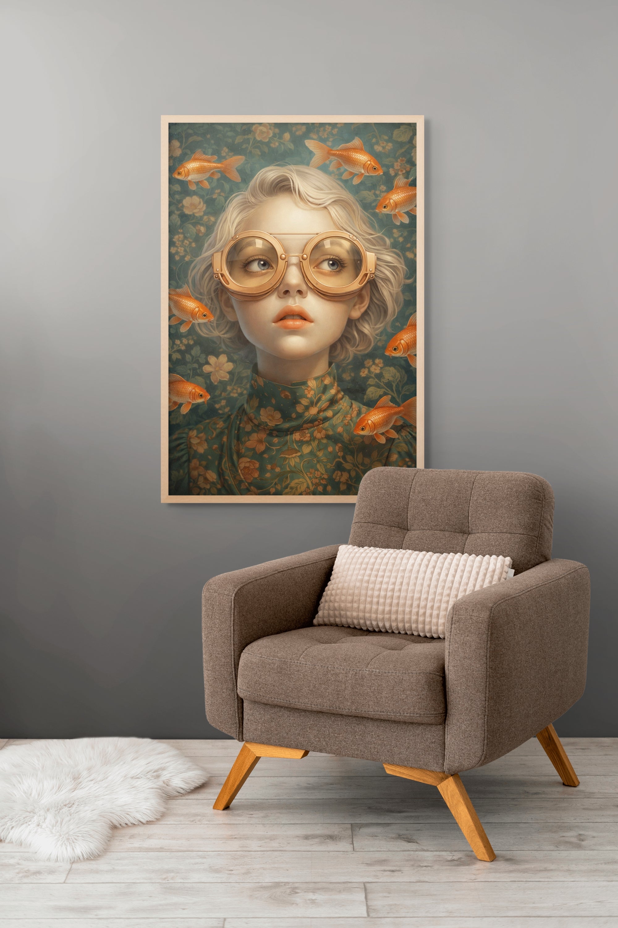 Luxe Abstracte Wanddecoratie Goud – Canvas of Aluminium Print Woonkamer