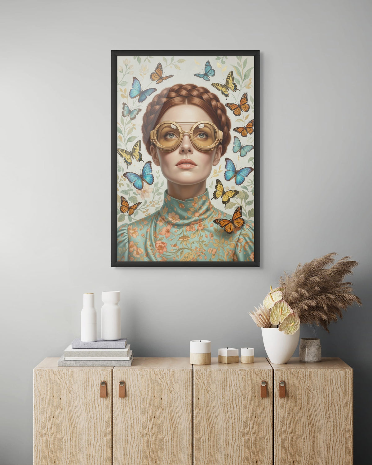 Verträumt zwischen Schmetterlingen und Vintage-Flair – Wandbild auf Leinwand