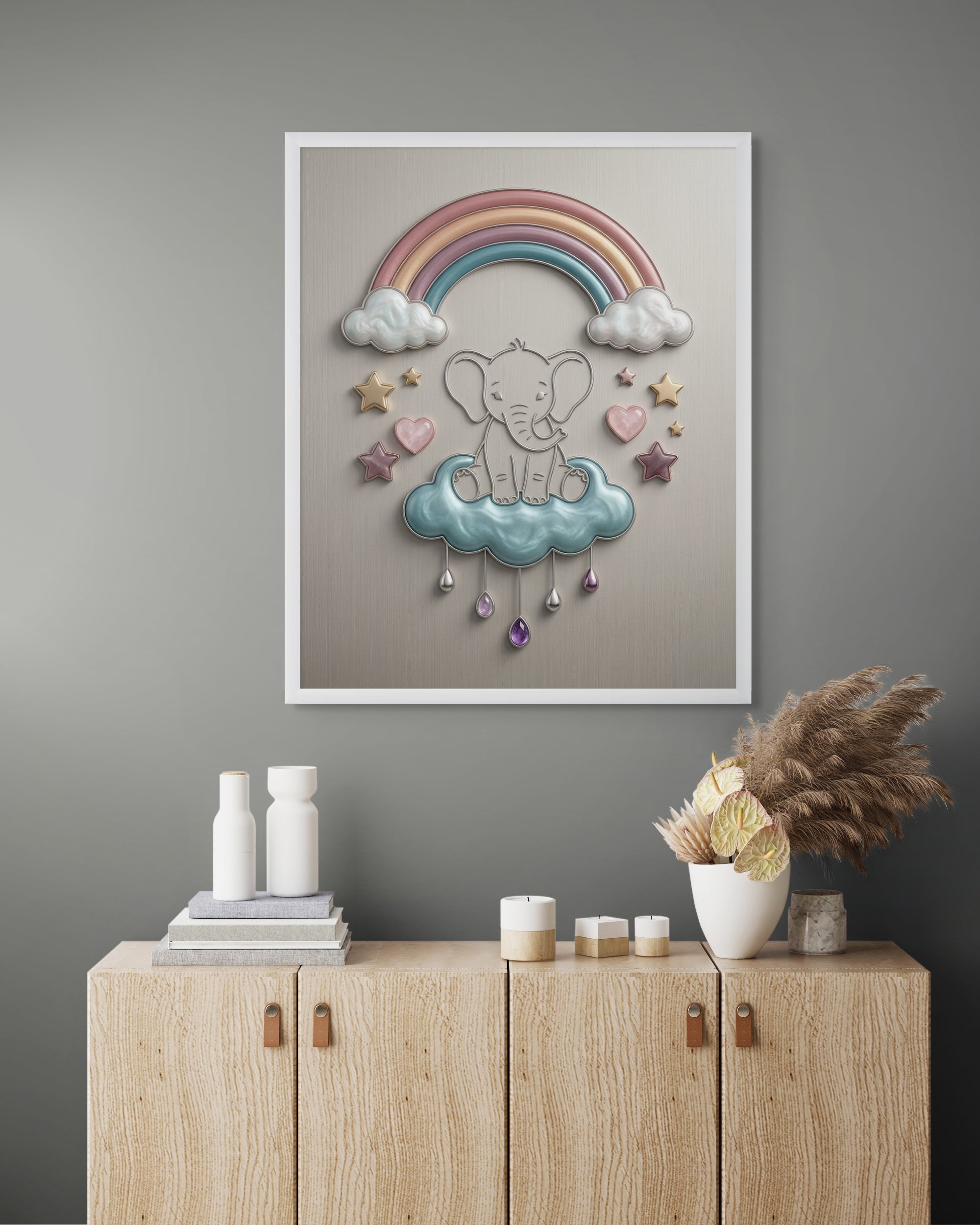 Droomwolk Olifant Wanddecoratie Kinderkamer – Schattig Dieren Canvas Print