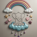 Droomwolk met Ollie wanddecoratie met lief diertje wegdromend op een zachte wolk
