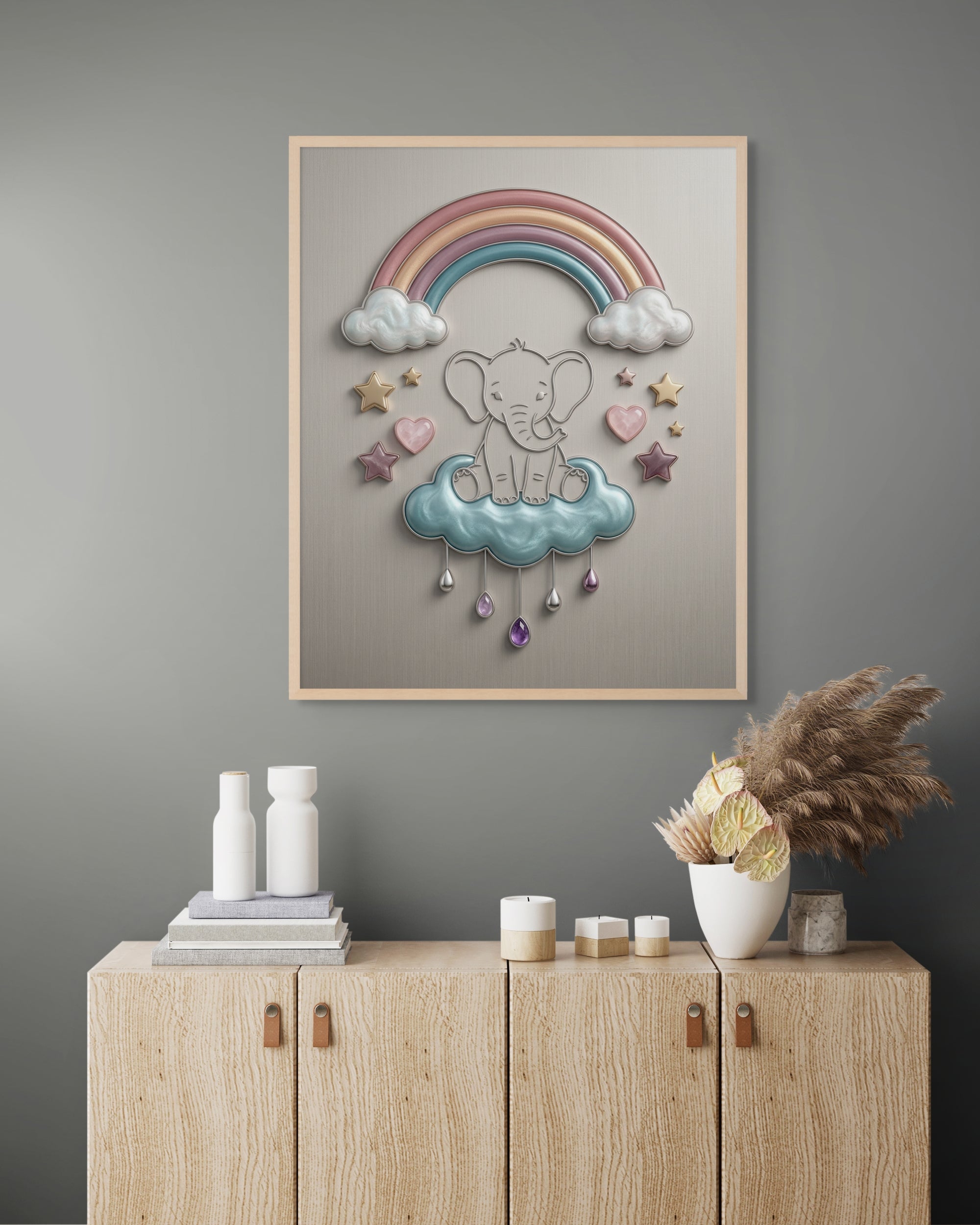 Droomwolk Olifant Wanddecoratie Kinderkamer – Schattig Dieren Canvas Print