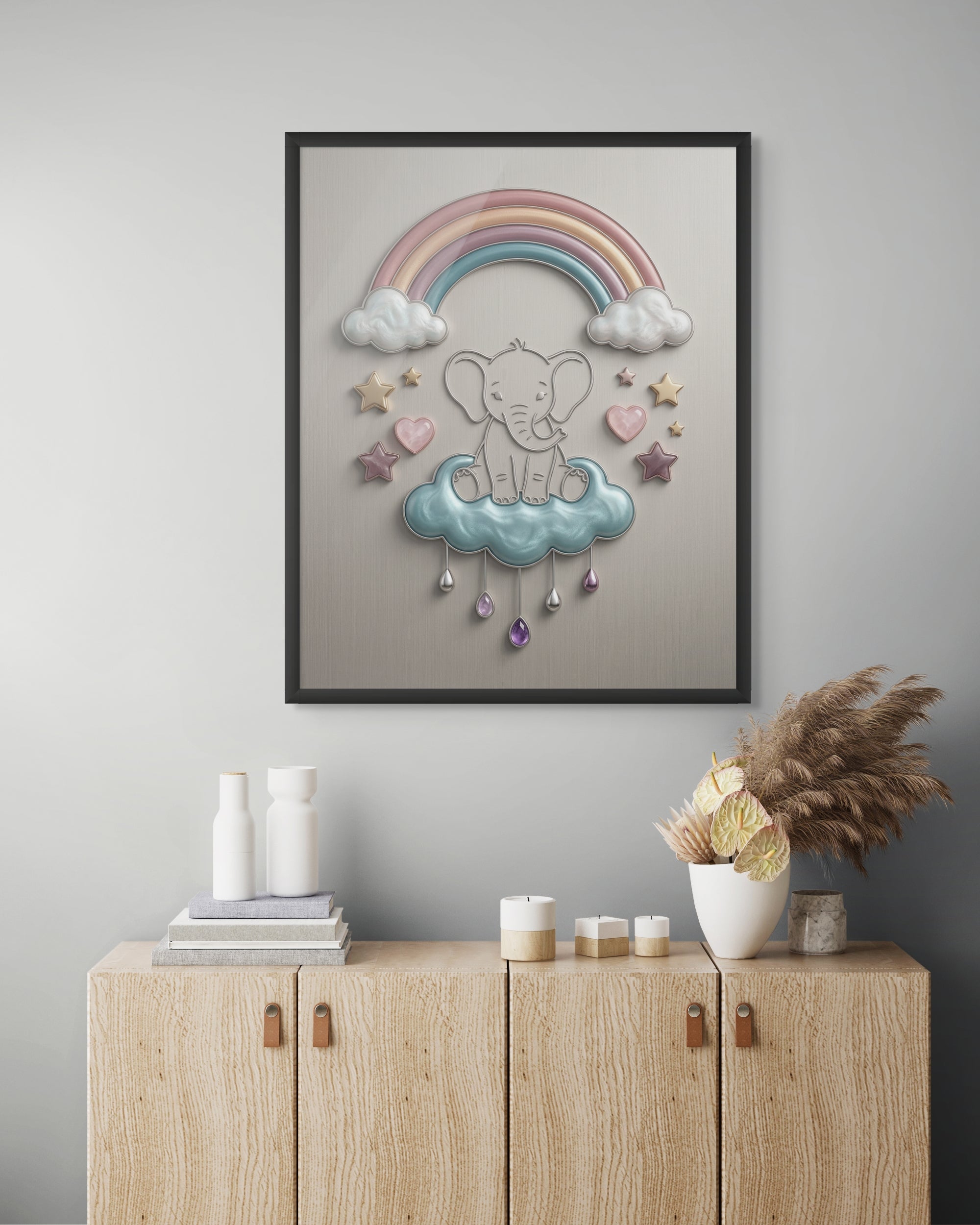 Droomwolk Olifant Wanddecoratie Kinderkamer – Schattig Dieren Canvas Print