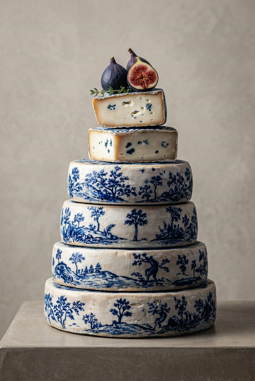 Elegant Fromage Tower with Figs wanddecoratie met verfijnde kaastoren en verse vijgen