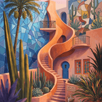 Mediterranean Alleyway Sunset Schilderij
