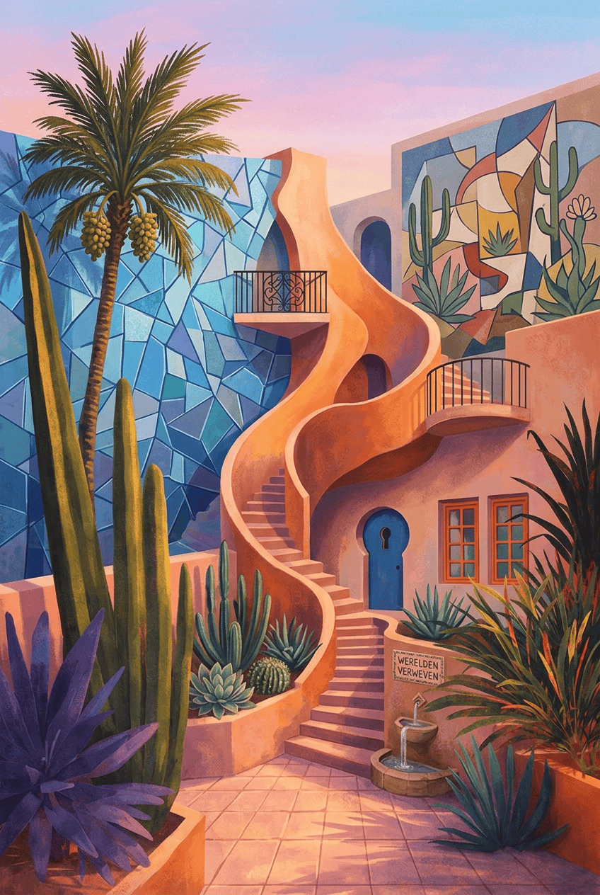 Mediterranean Alleyway Sunset Schilderij
