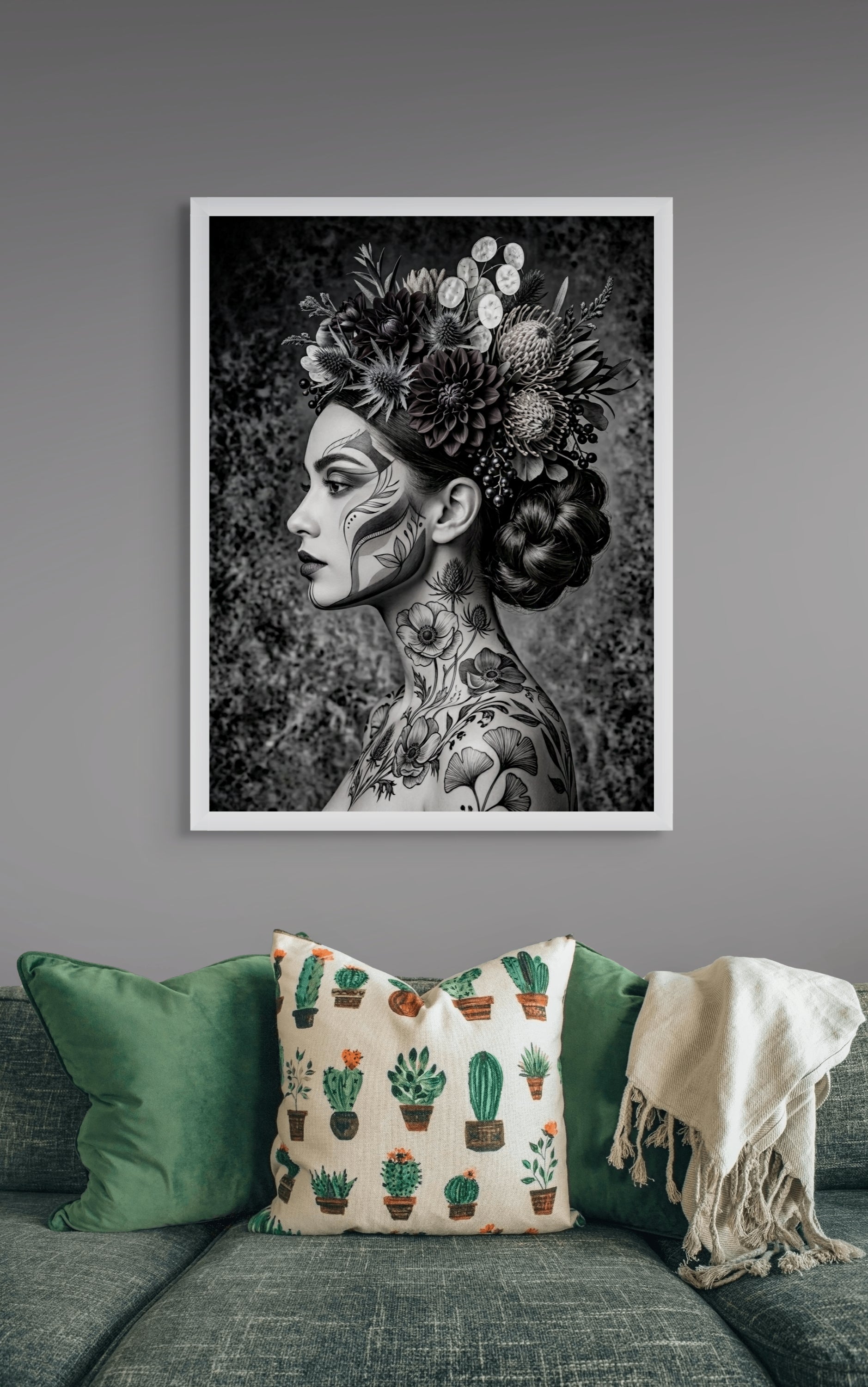 Flora Noir Inkt Wanddecoratie – Donkere Botanische Canvas Print