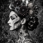 Flora Noir met Inktziel wanddecoratie met donkere bloemen in inktzwarte tinten