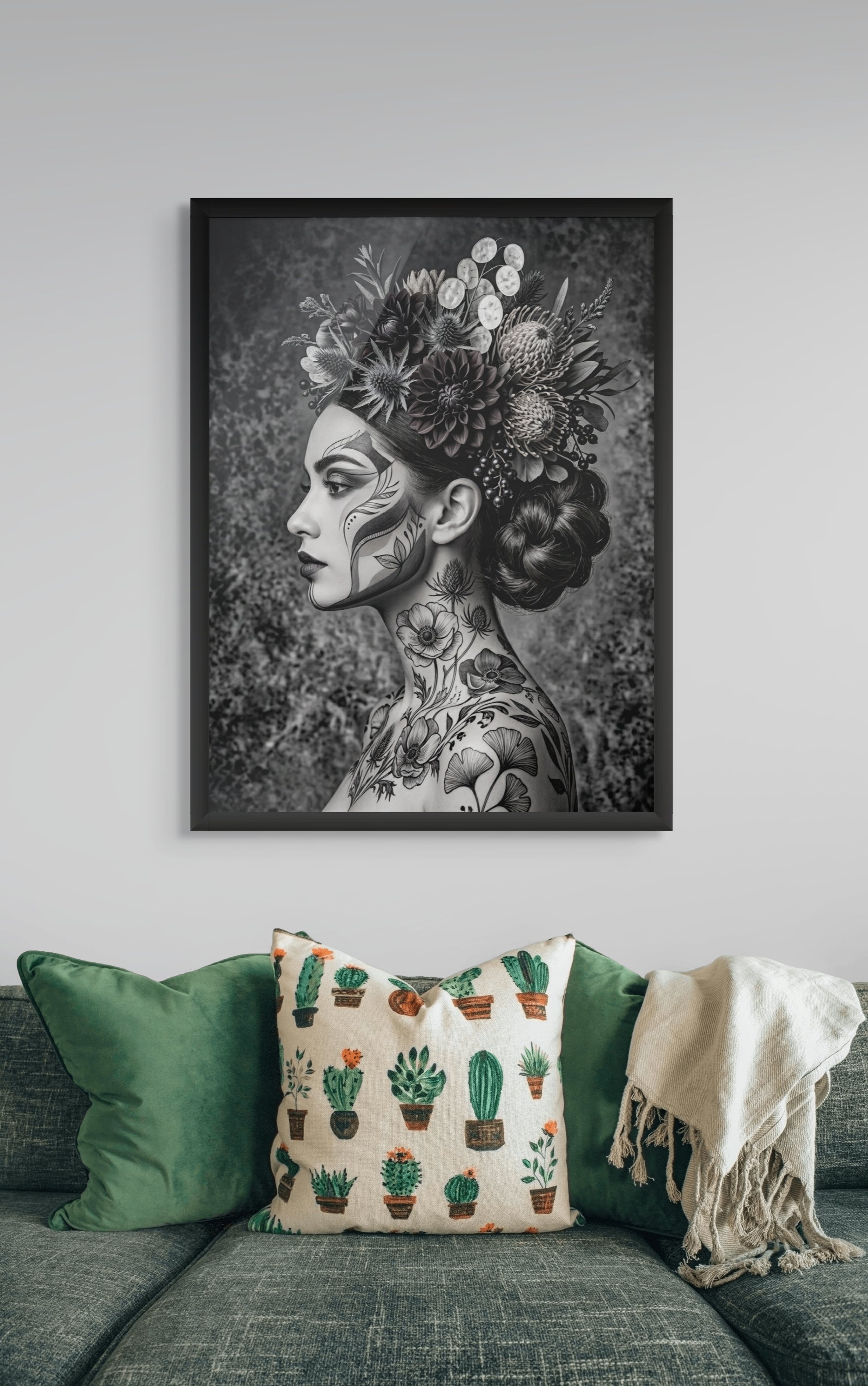 Flora Noir Inkt Wanddecoratie – Donkere Botanische Canvas Print