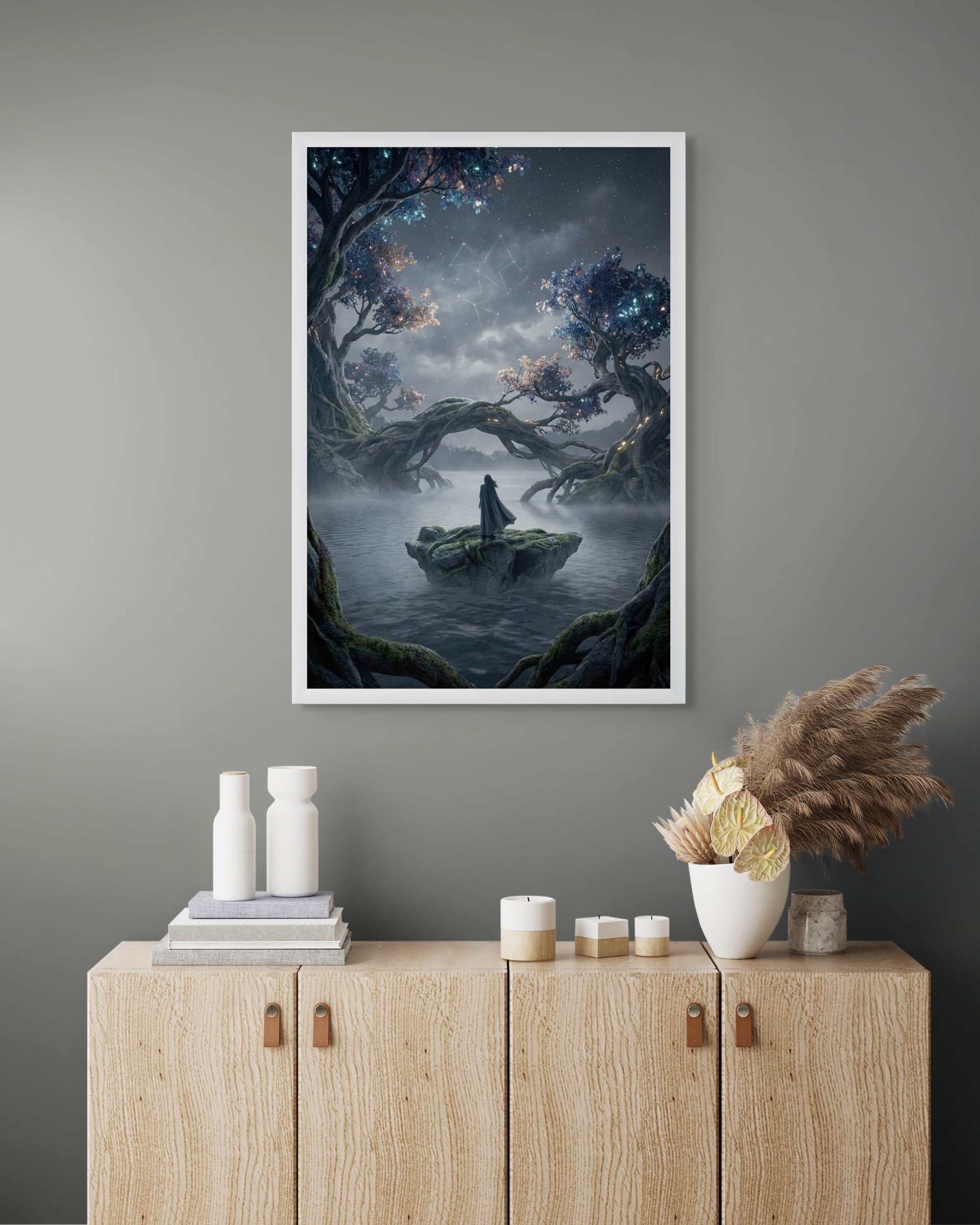 Bos Wanddecoratie Maanlicht – Mystieke Natuur Canvas Slaapkamer Print