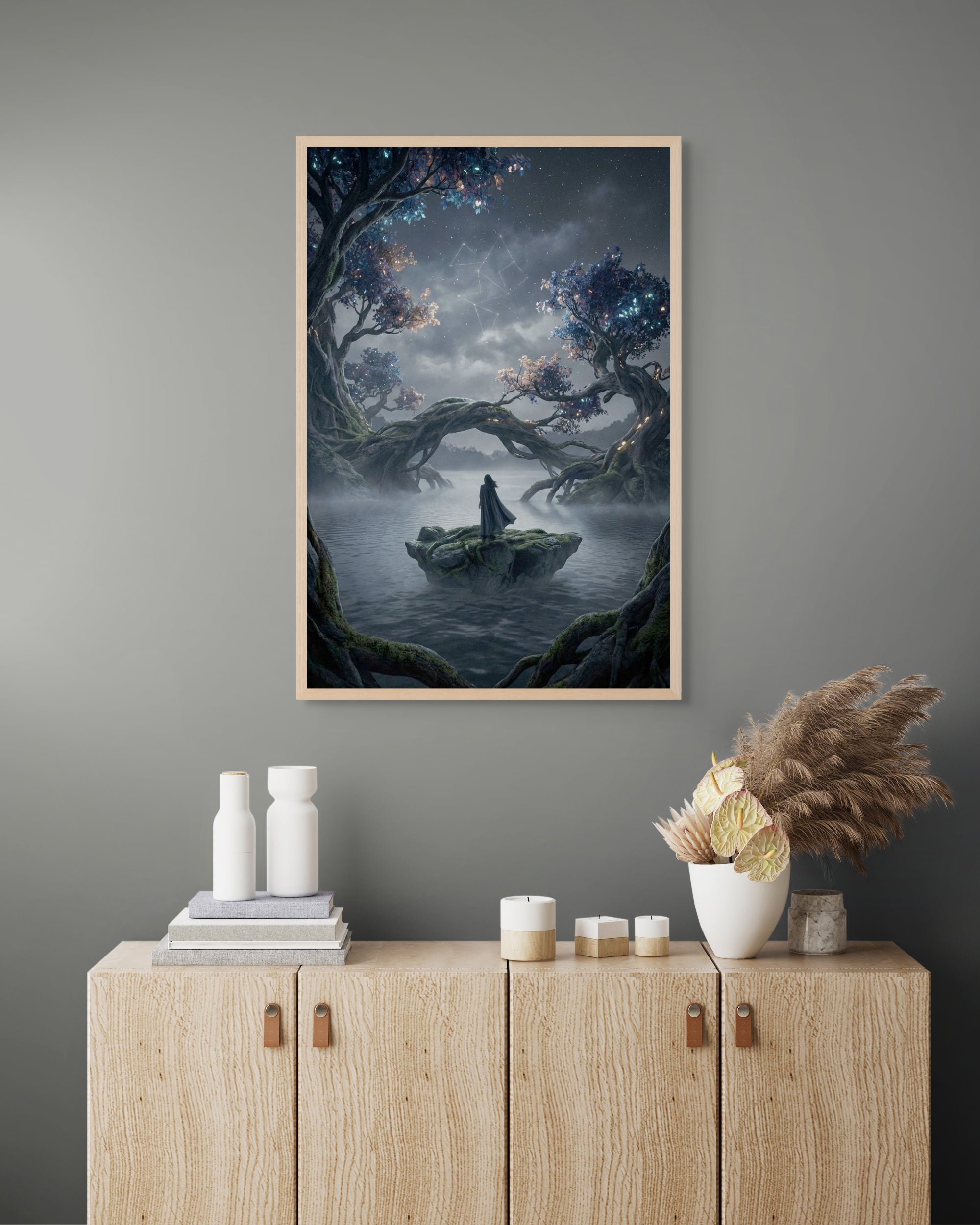 Bos Wanddecoratie Maanlicht – Mystieke Natuur Canvas Slaapkamer Print