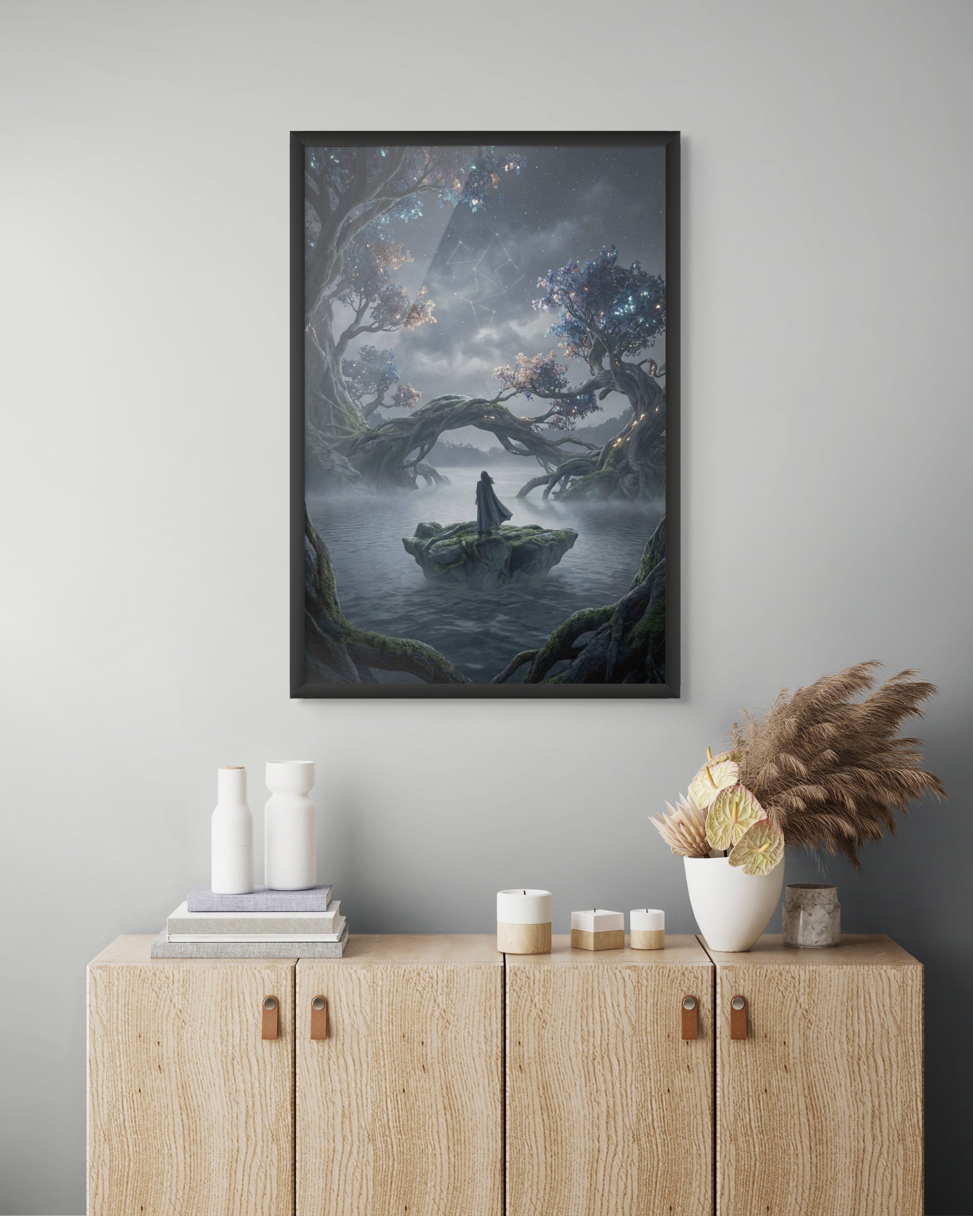 Bos Wanddecoratie Maanlicht – Mystieke Natuur Canvas Slaapkamer Print