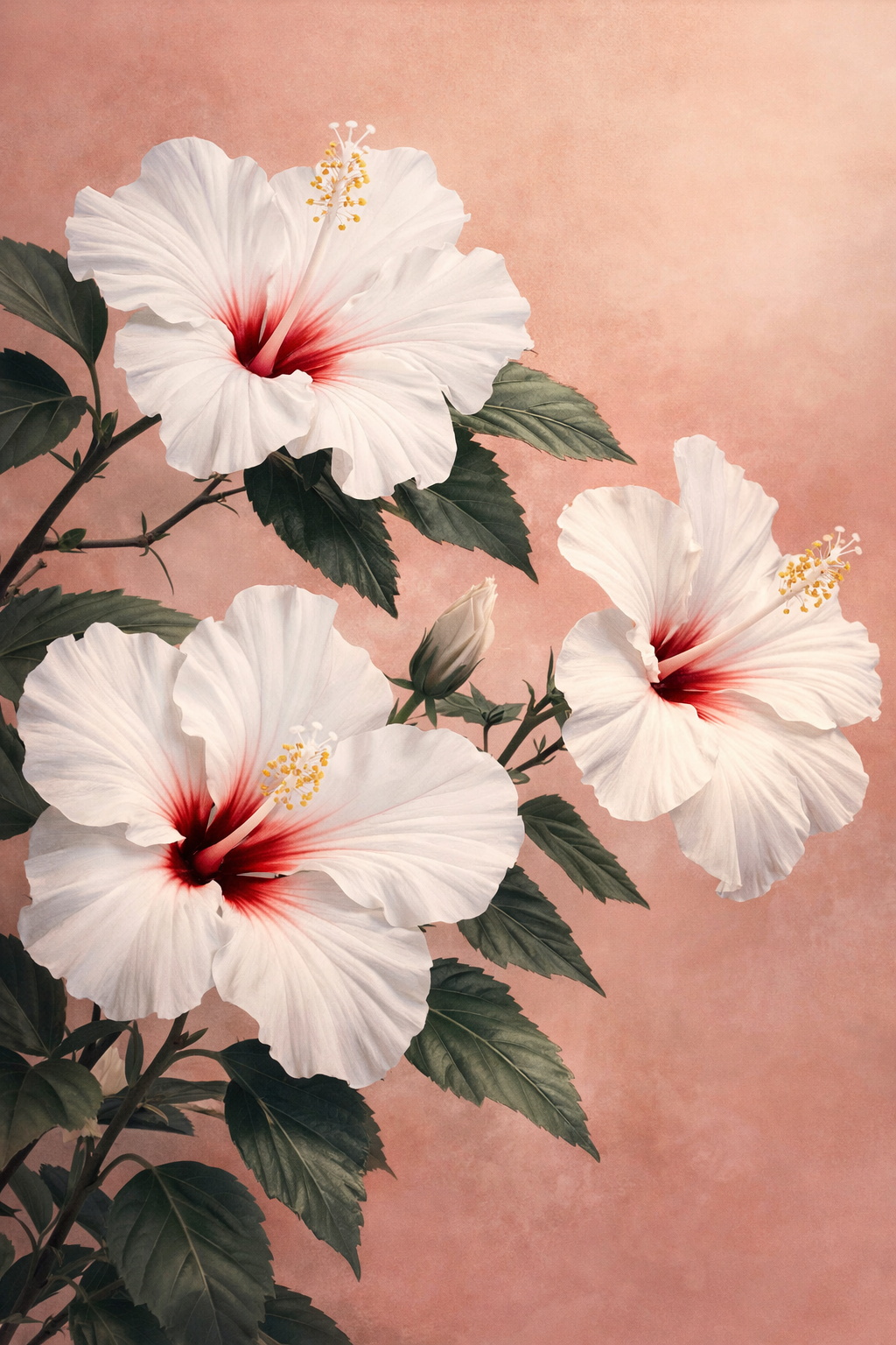 Fluistering van de Hibiscusbloesem wanddecoratie met bloeiende hibiscus in zachte tinten