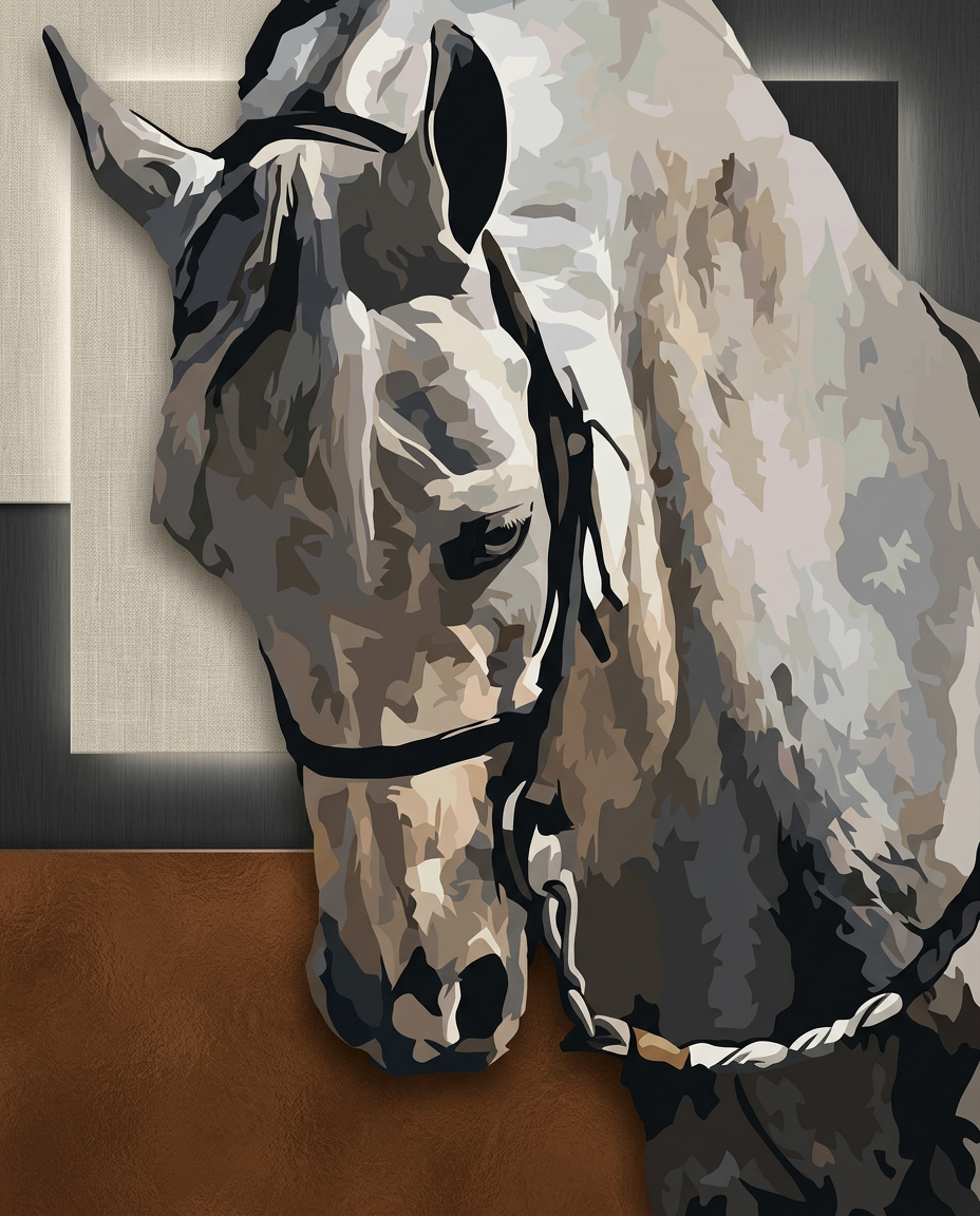 Fluistering van de Schimmel wanddecoratie met gracieus wit paard in zachte sfeer